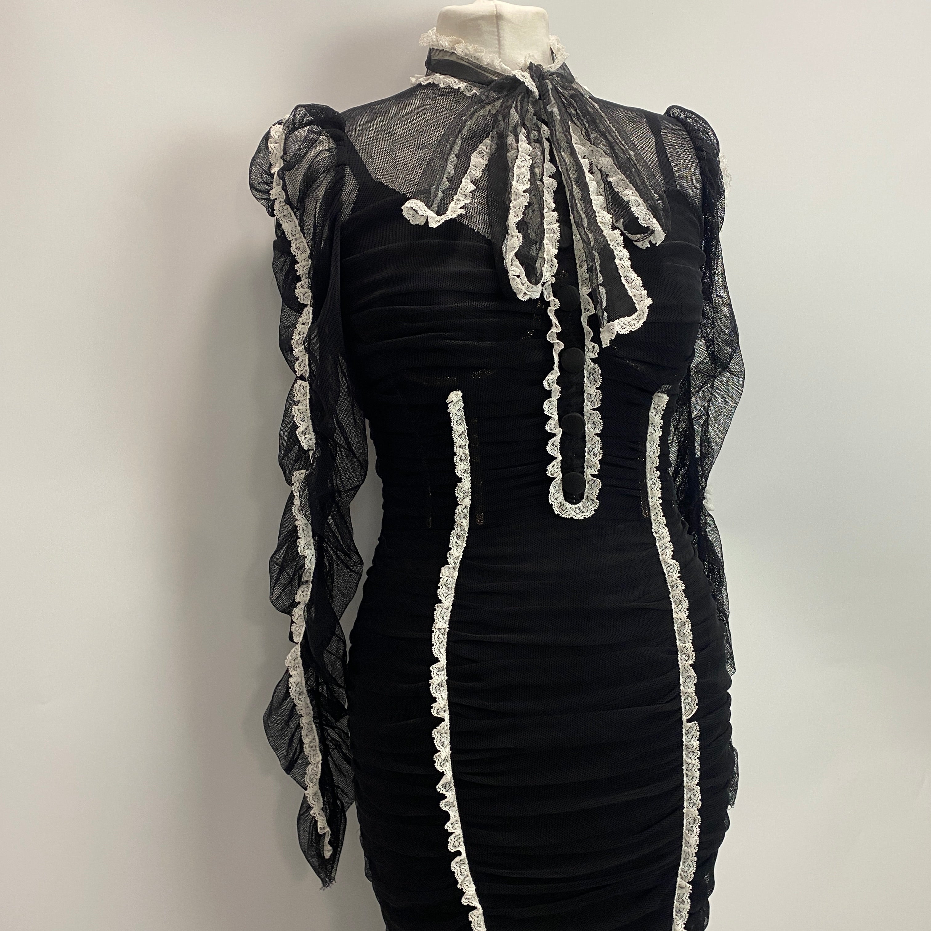 Dolce & Gabbana Black Tulle & Lace Corset Pencil Dress XS