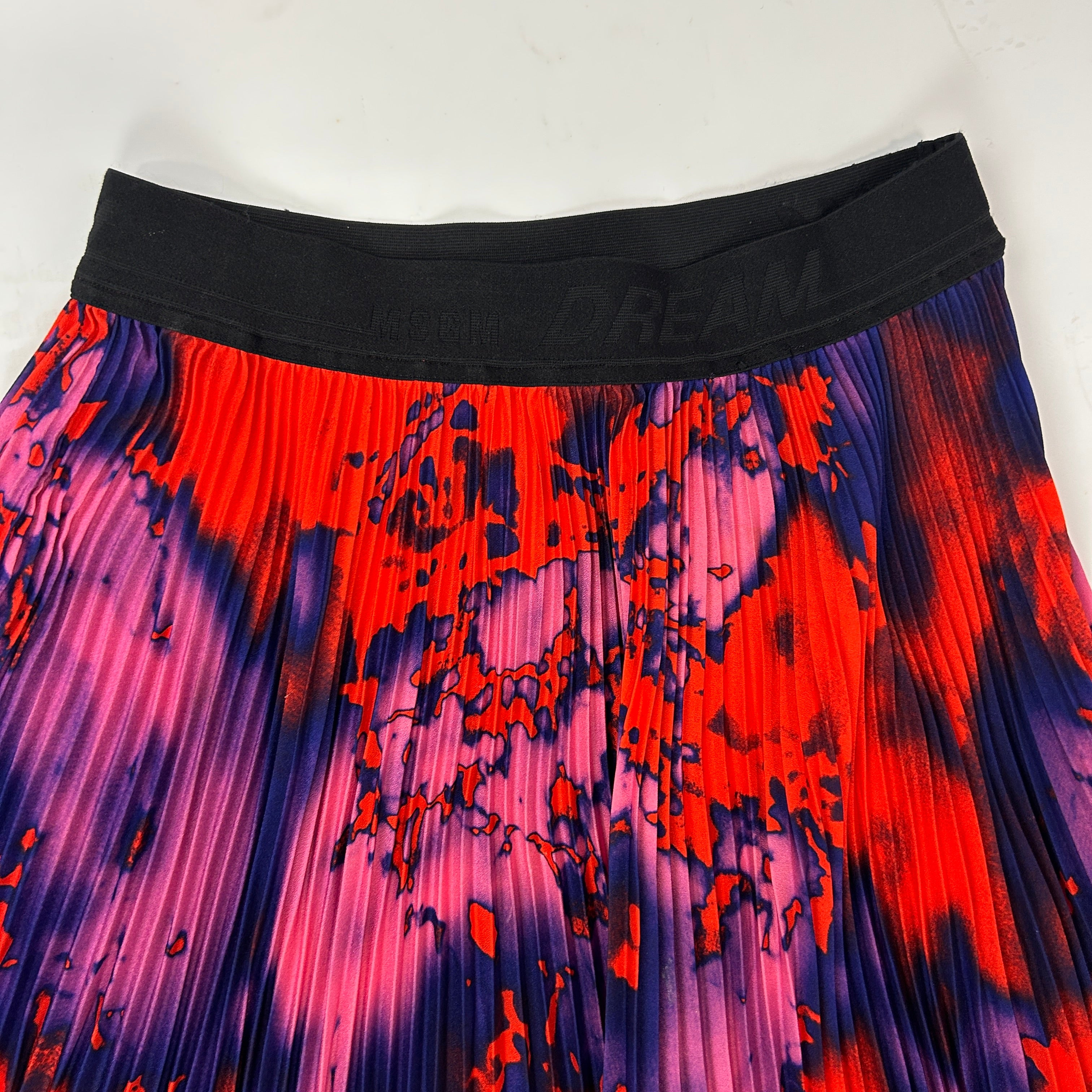 MSGM Ruby & Indigo Degrade Pleated Crepe Maxi Skirt XS