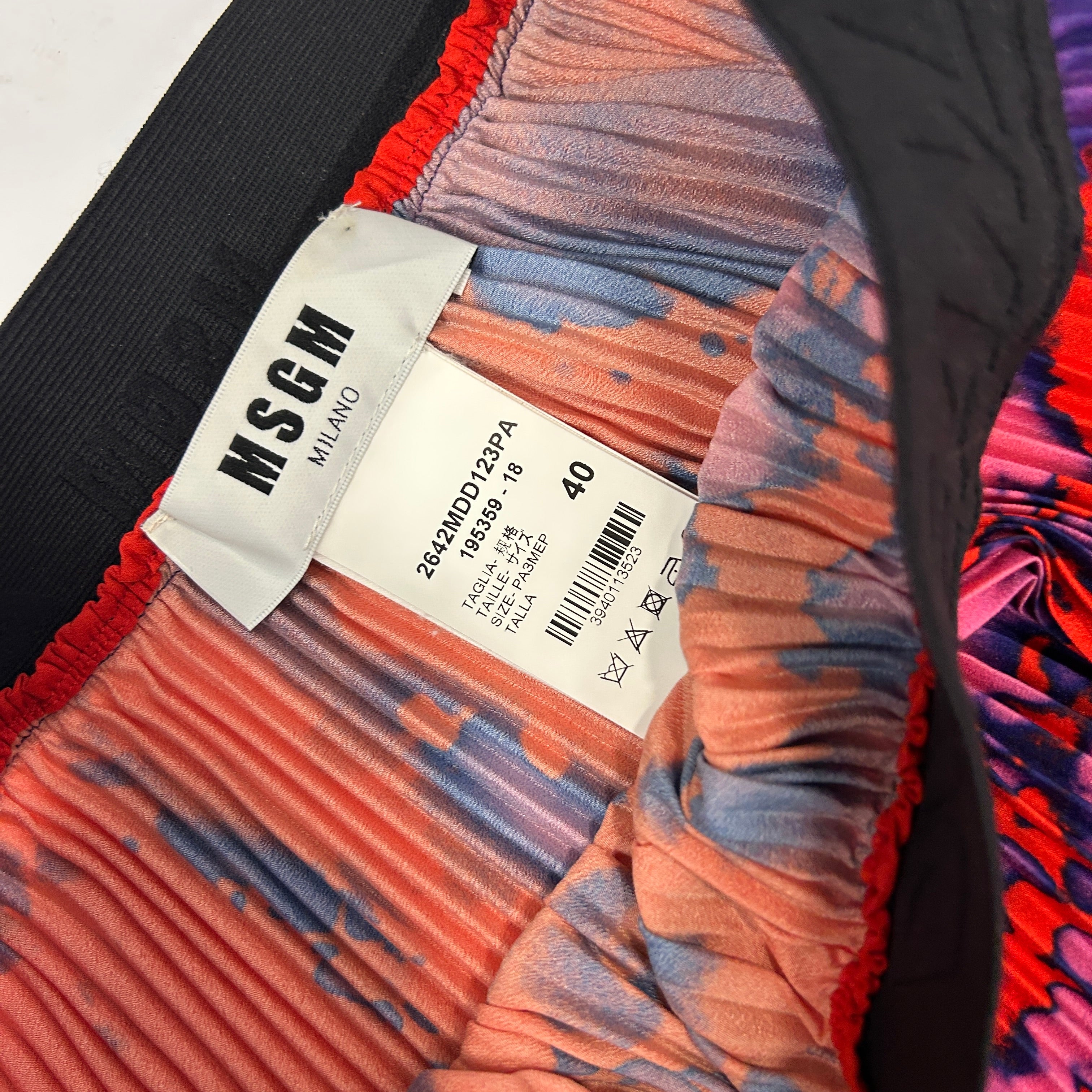 MSGM Ruby & Indigo Degrade Pleated Crepe Maxi Skirt XS