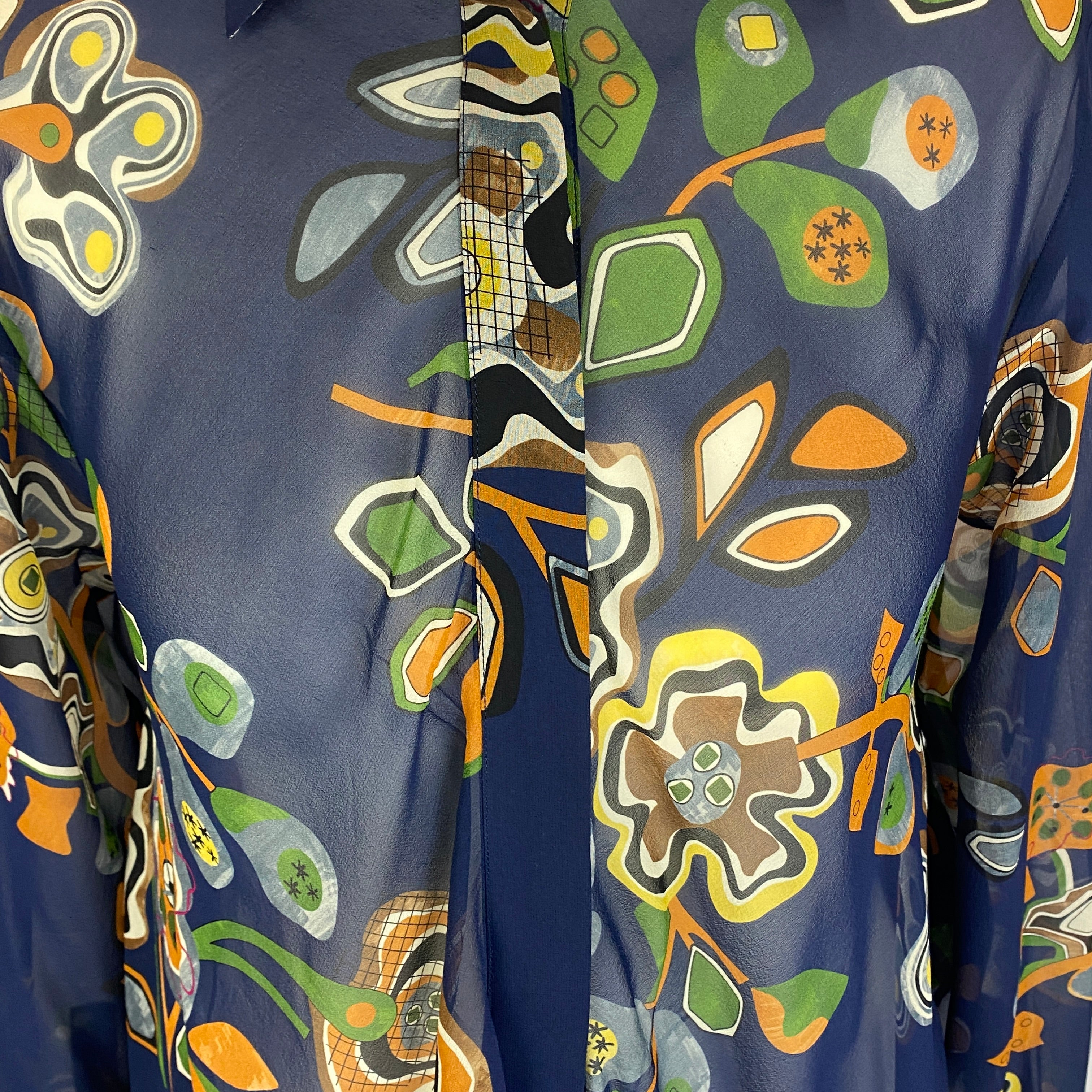 MSGM New £500 Navy Print Gauzey Silk Shirt S/M/L