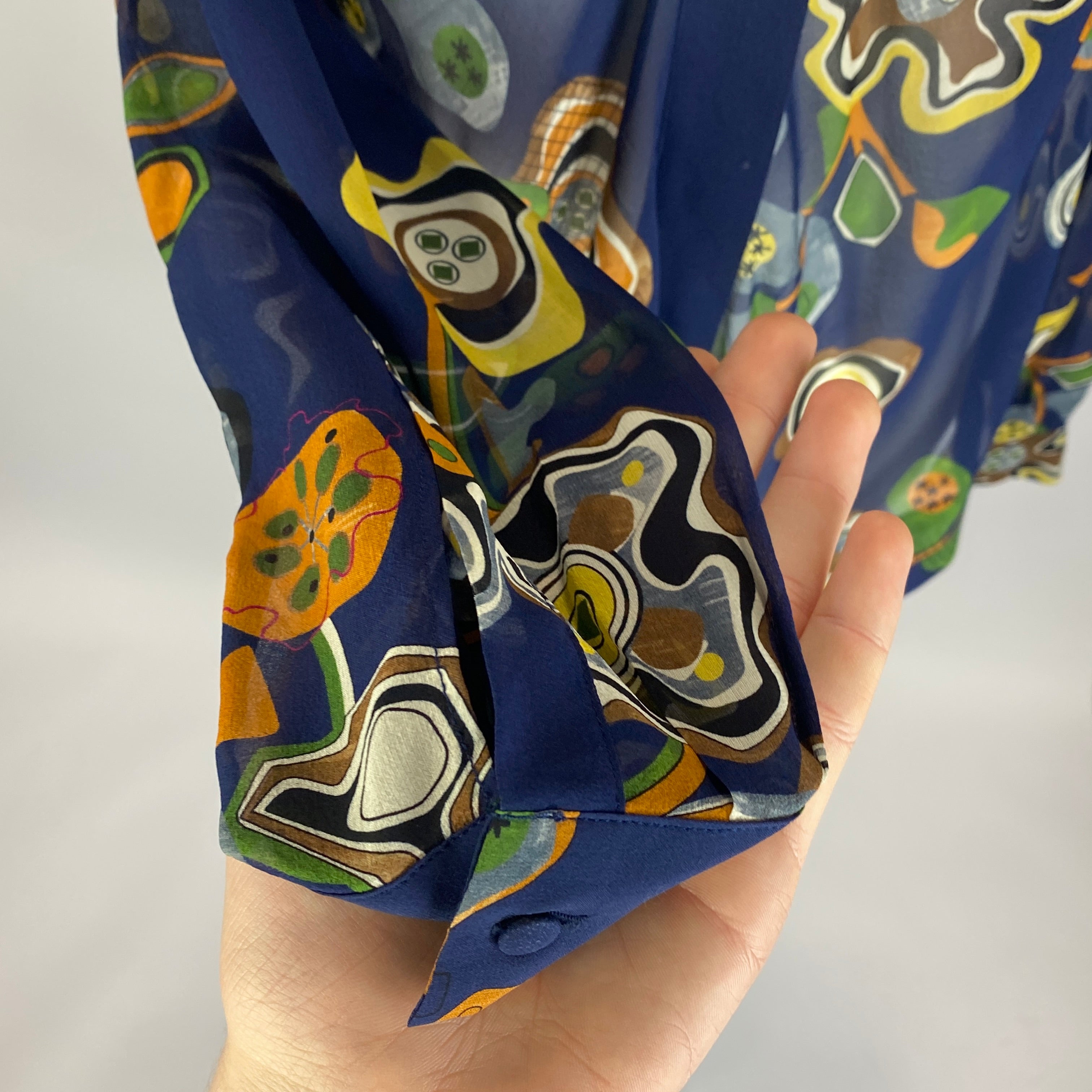 MSGM New £500 Navy Print Gauzey Silk Shirt S/M/L