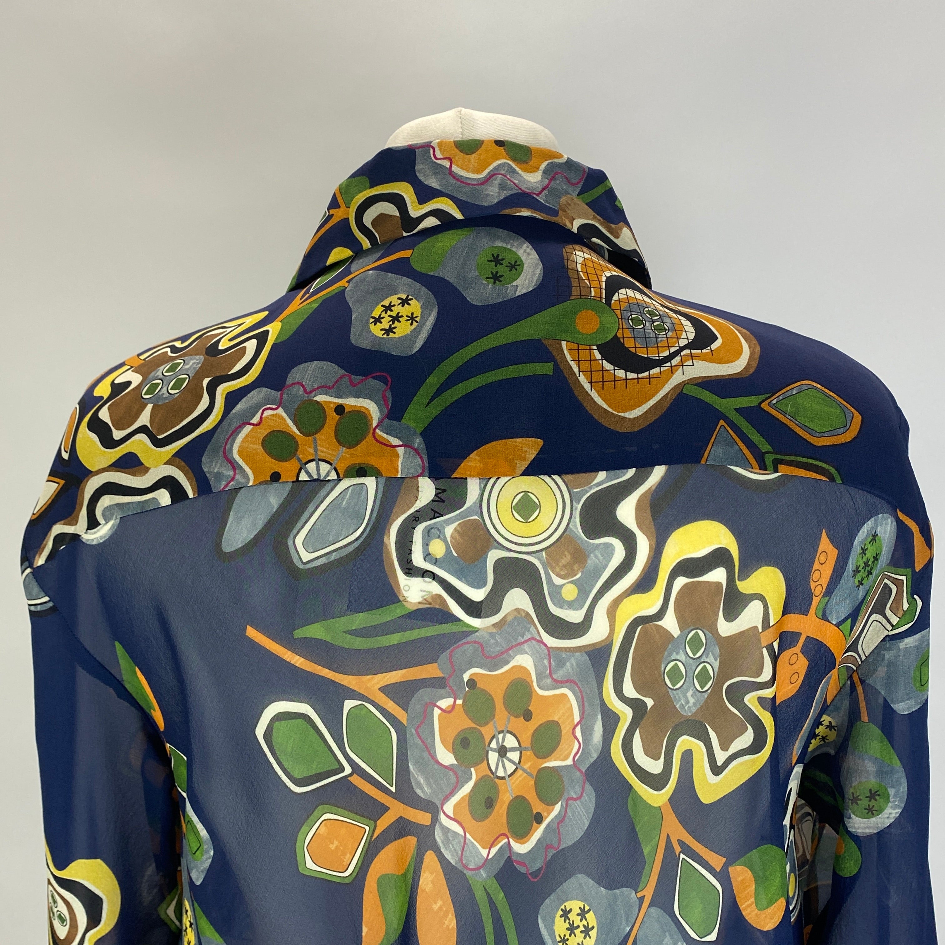 MSGM New £500 Navy Print Gauzey Silk Shirt S/M/L