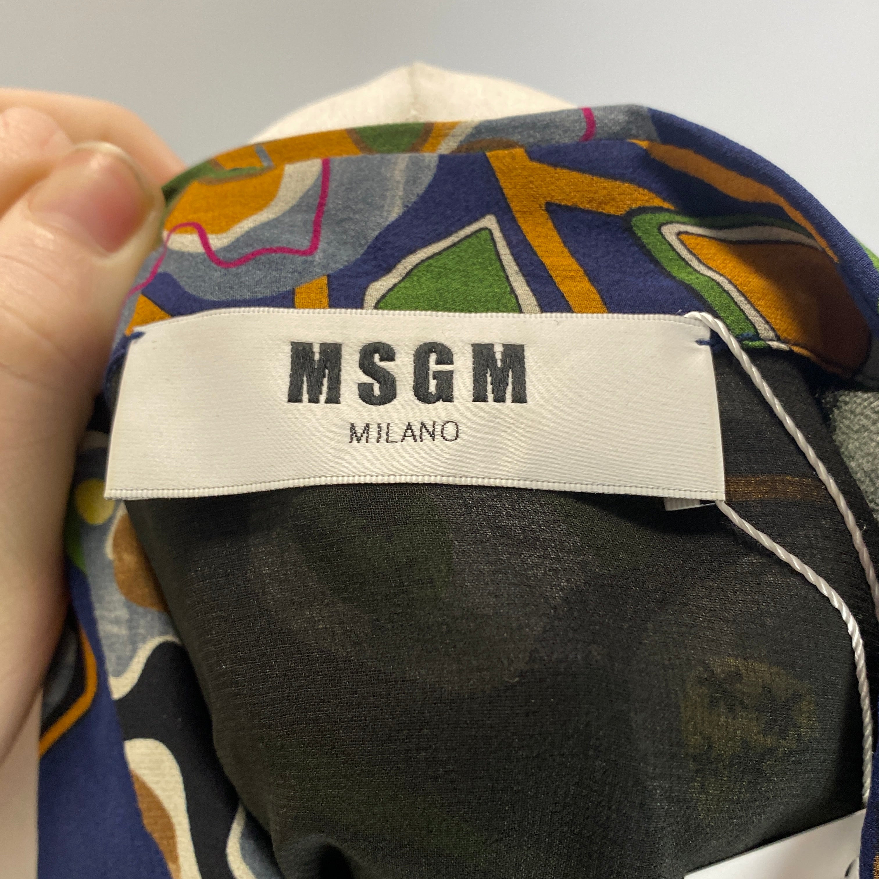 MSGM New £500 Navy Print Gauzey Silk Shirt S/M/L