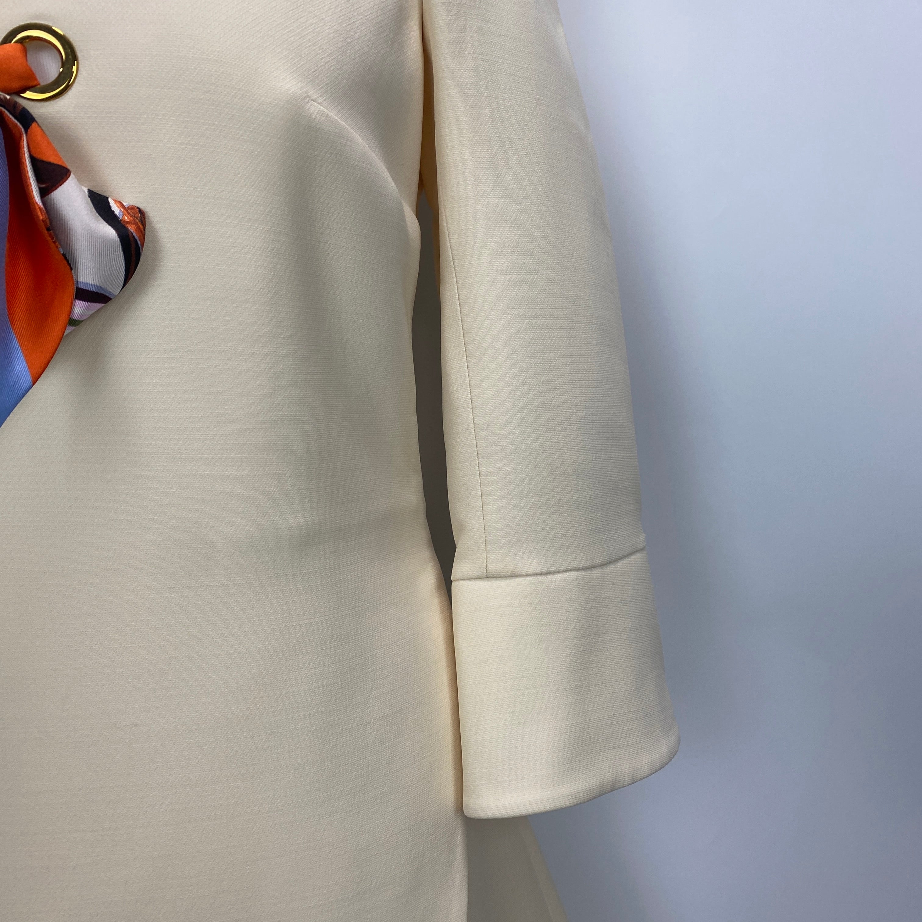 Christian Dior Cream Wool & Silk Mini Dress with Twilly Bow Tie XS