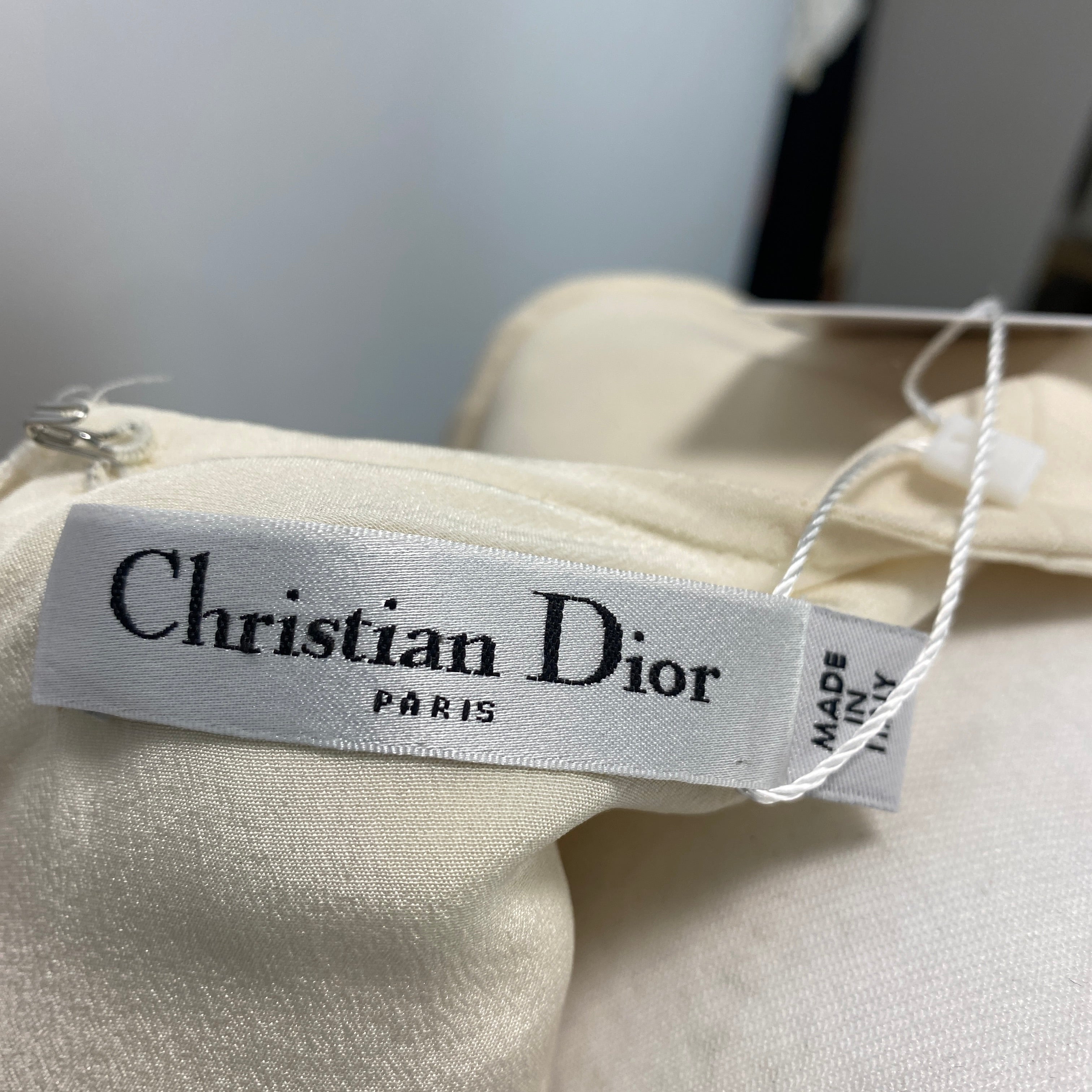 Christian Dior Cream Wool & Silk Mini Dress with Twilly Bow Tie XS