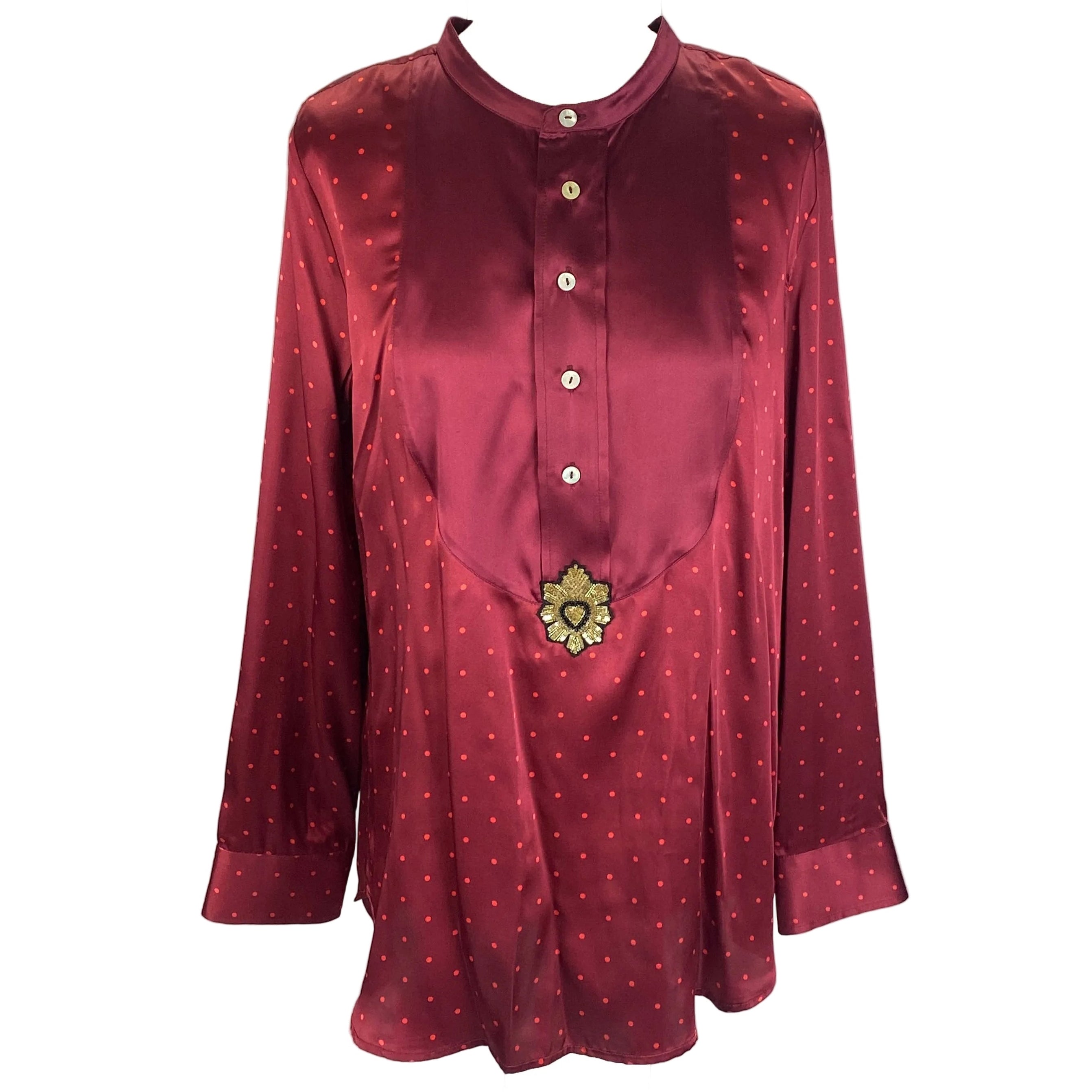 Figue New $495 Burgundy Polka Dot Milagro Tux Shirt L