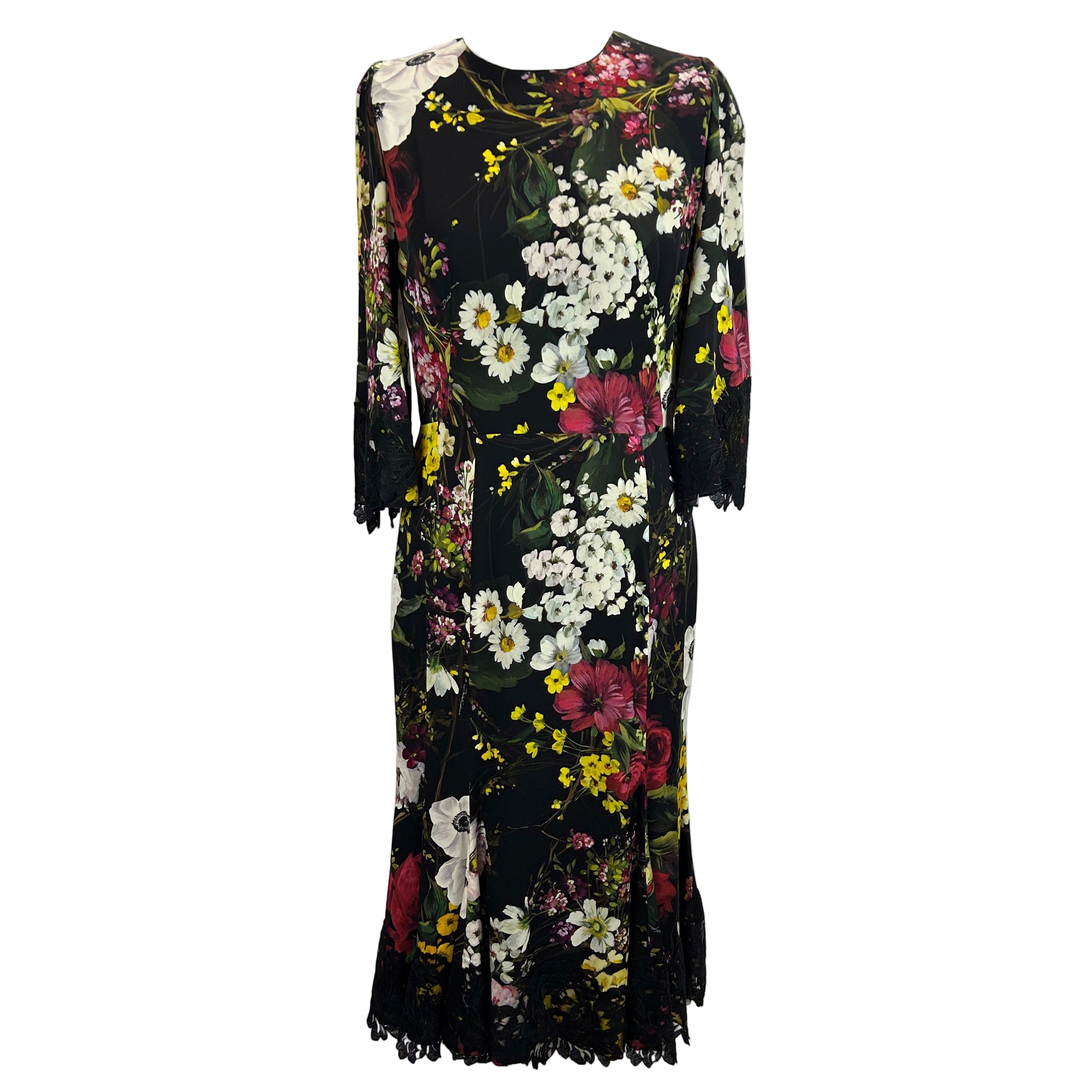 Dolce & Gabbana Black Floral Print Silk Crepe Dress M