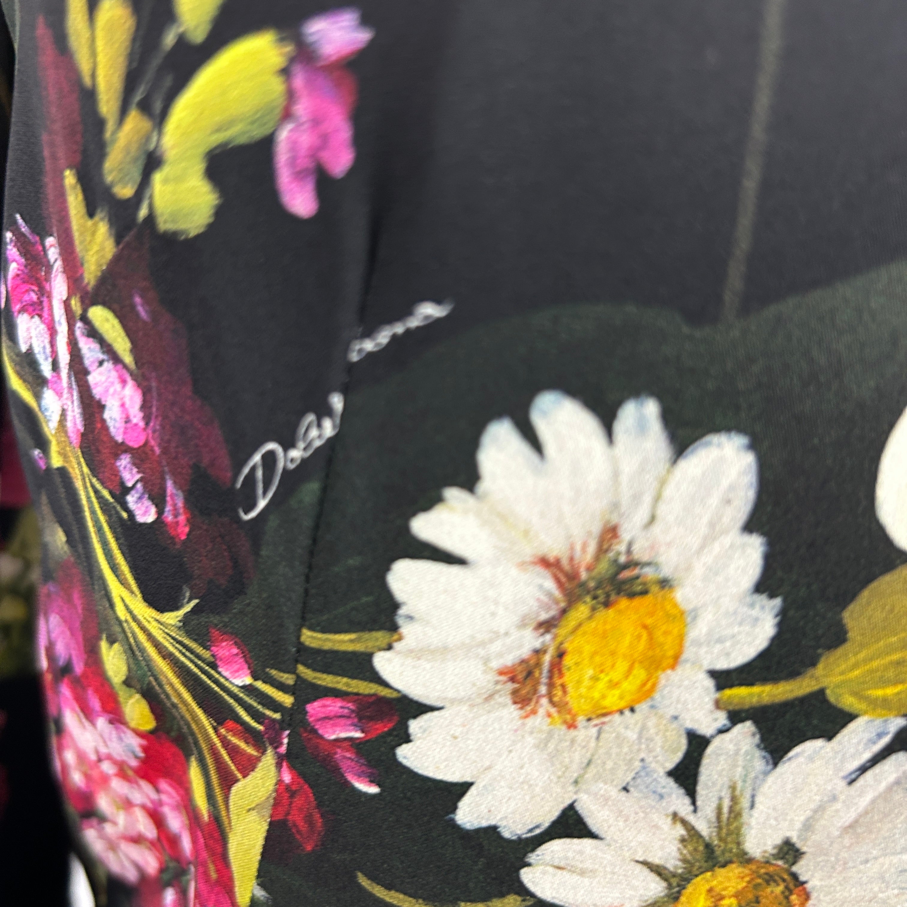 Dolce & Gabbana Black Floral Print Silk Crepe Dress M