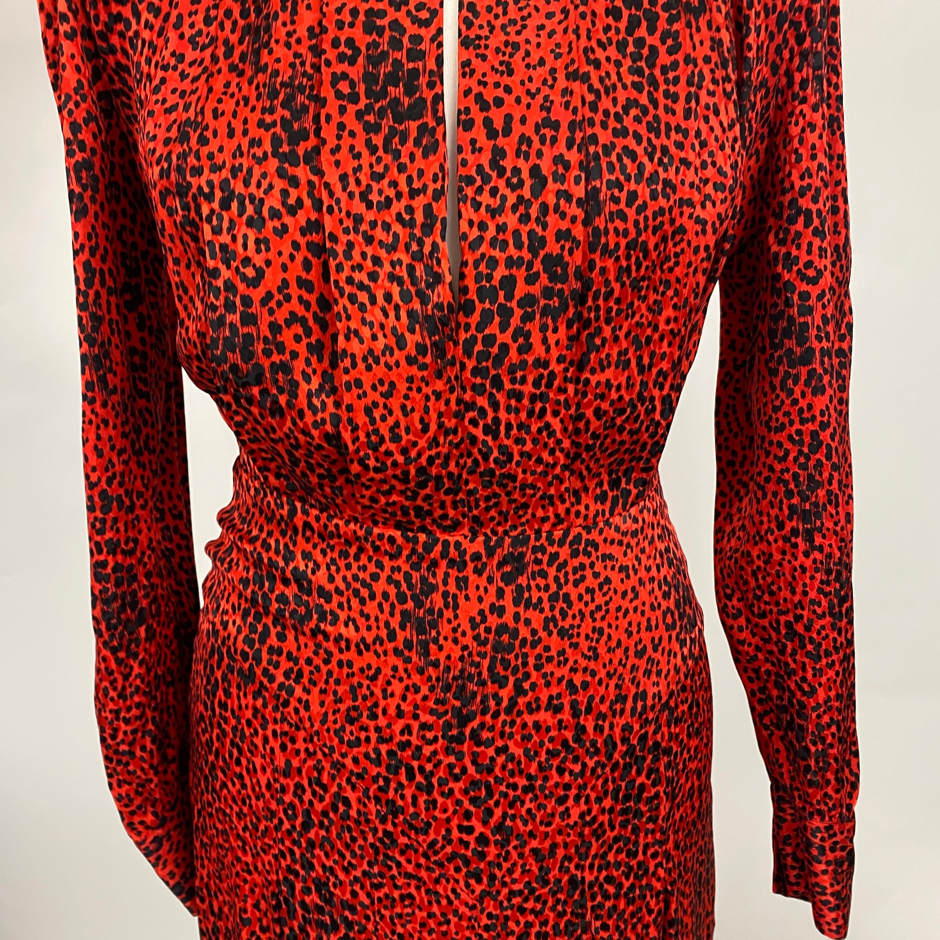 Alessandra Rich £1500 Ruby Cheetah Silk Maxi Dress XS