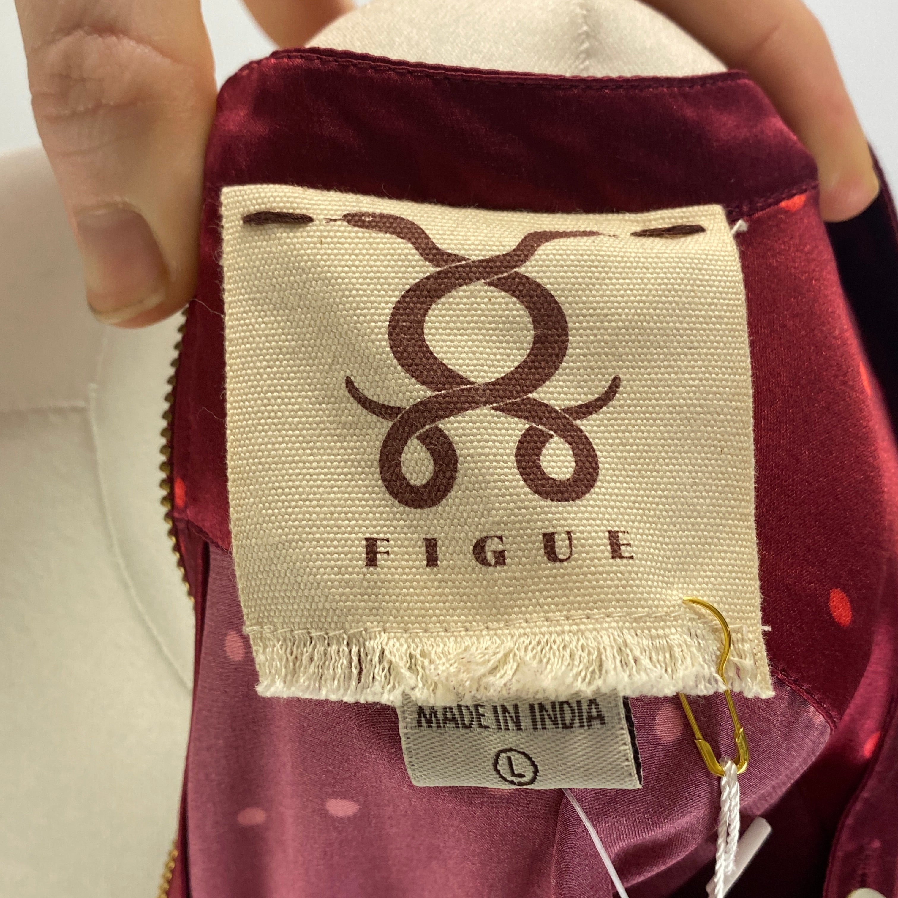 Figue New $495 Burgundy Polka Dot Milagro Tux Shirt L