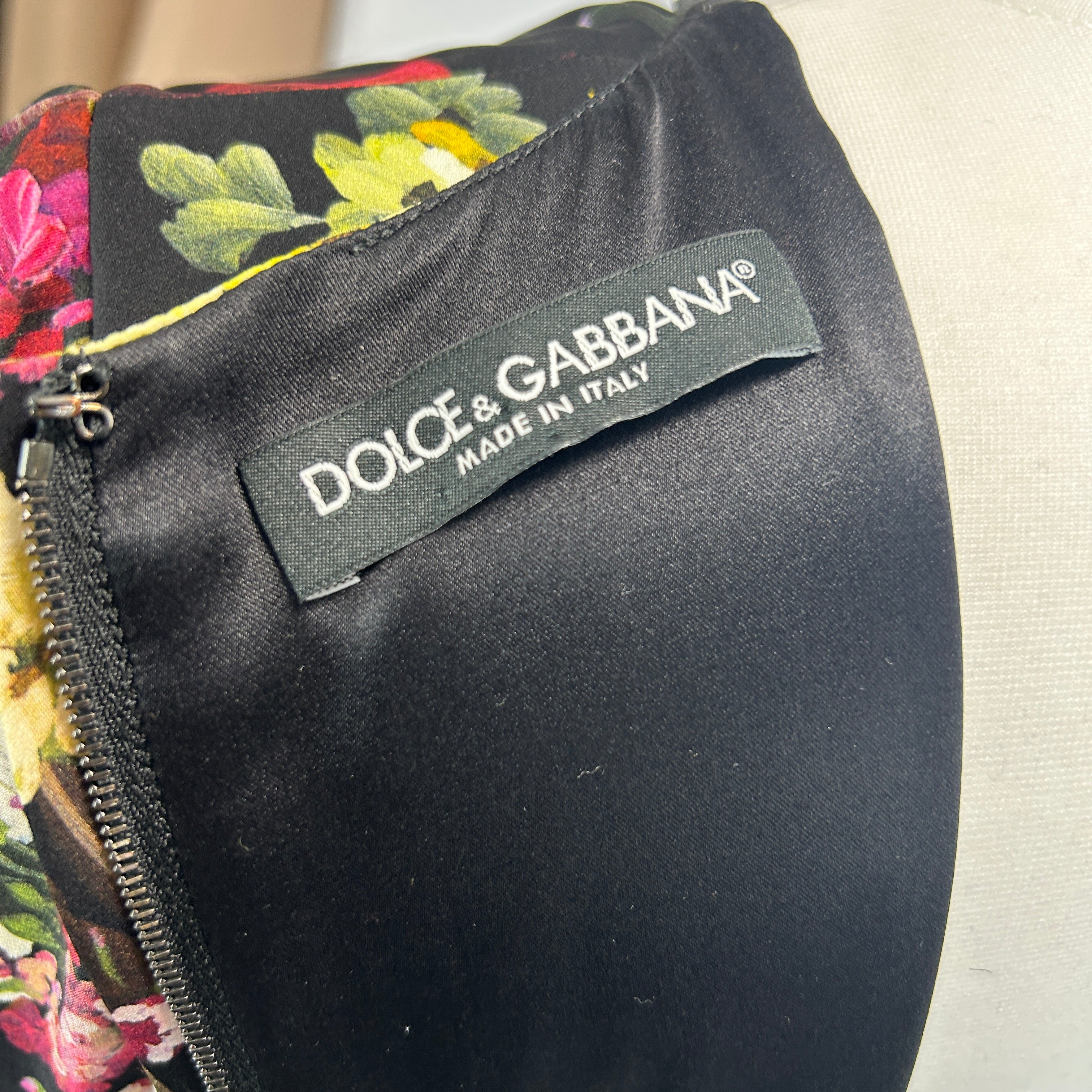 Dolce & Gabbana Black Floral Print Silk Crepe Dress M