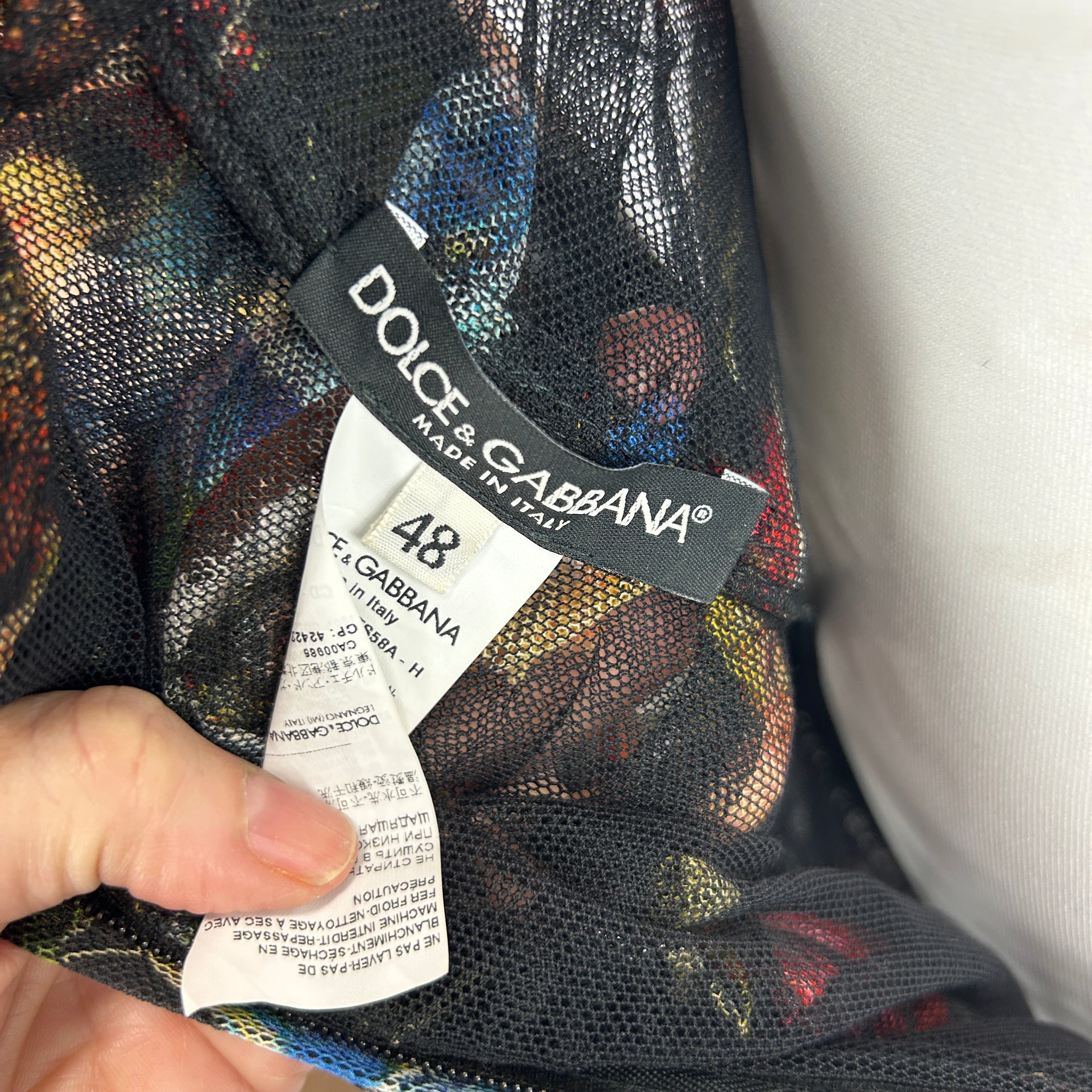 Dolce & Gabbana Black Floral Print Ruched Netting Dress L