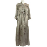 Scarlet Roos Taupe & Navy Floral Stripe Chiffon Maxi Dress S