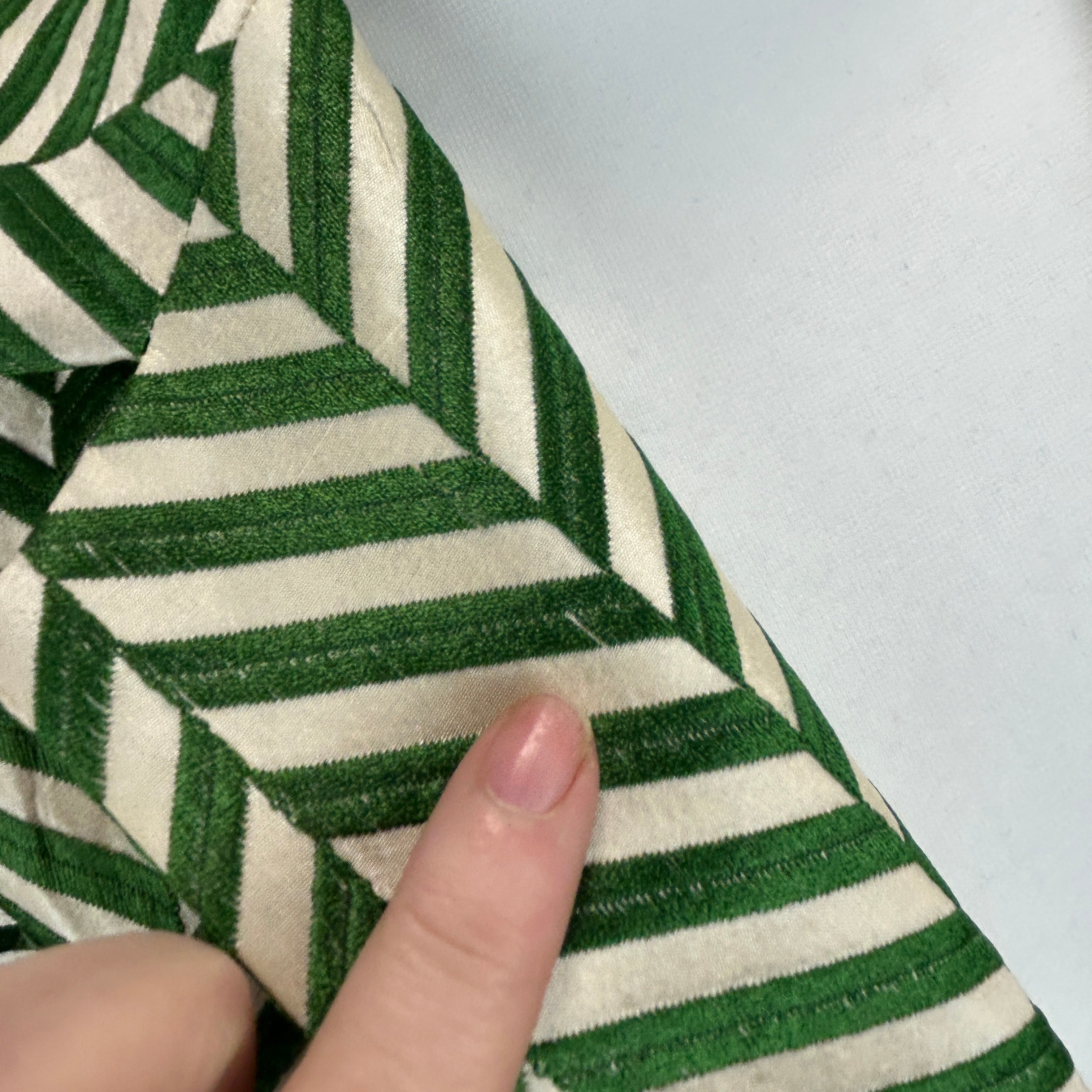 Dries Van Noten Emerald & Cream Chevron Silk Coat XXS