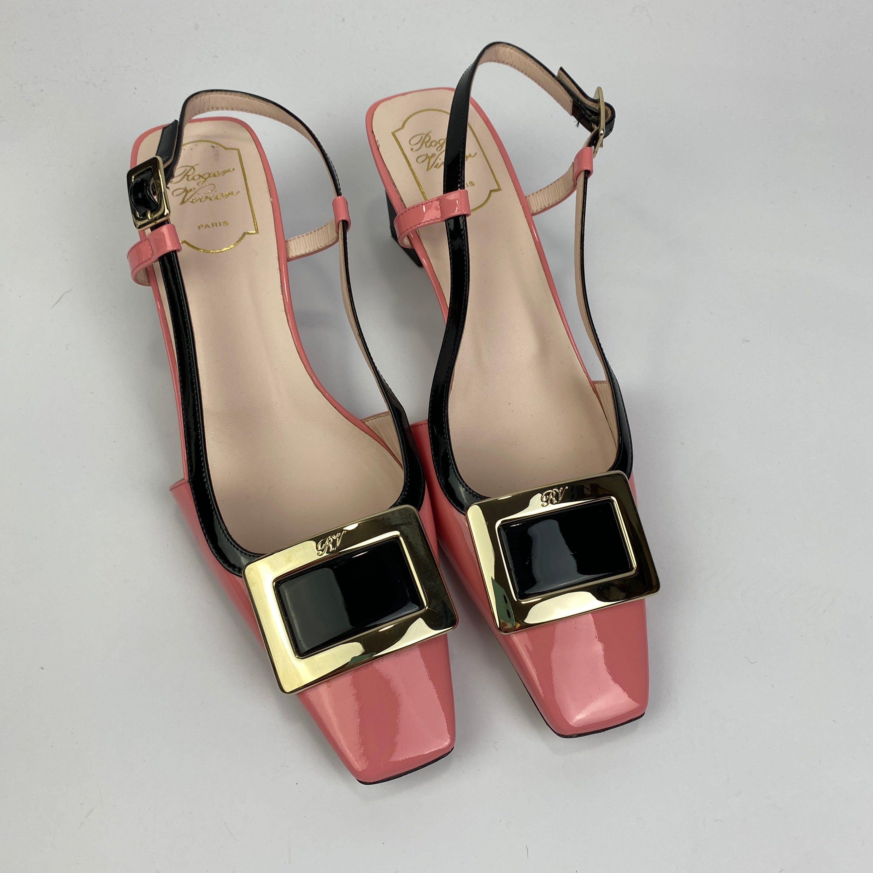 Roger Vivier £820 Sugar Pink Patent Belle Viver 45 Slingbacks 41