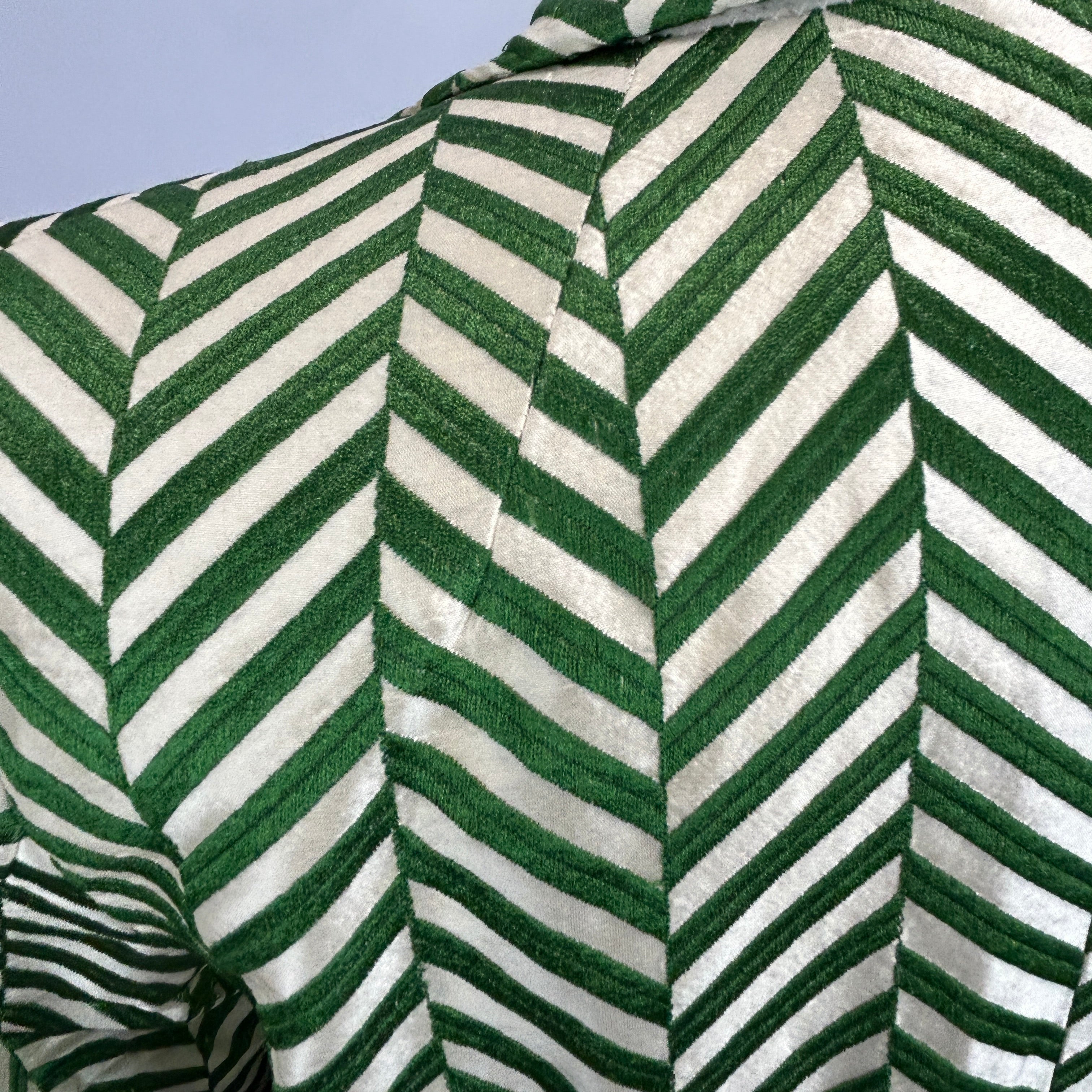 Dries Van Noten Emerald & Cream Chevron Silk Coat XXS