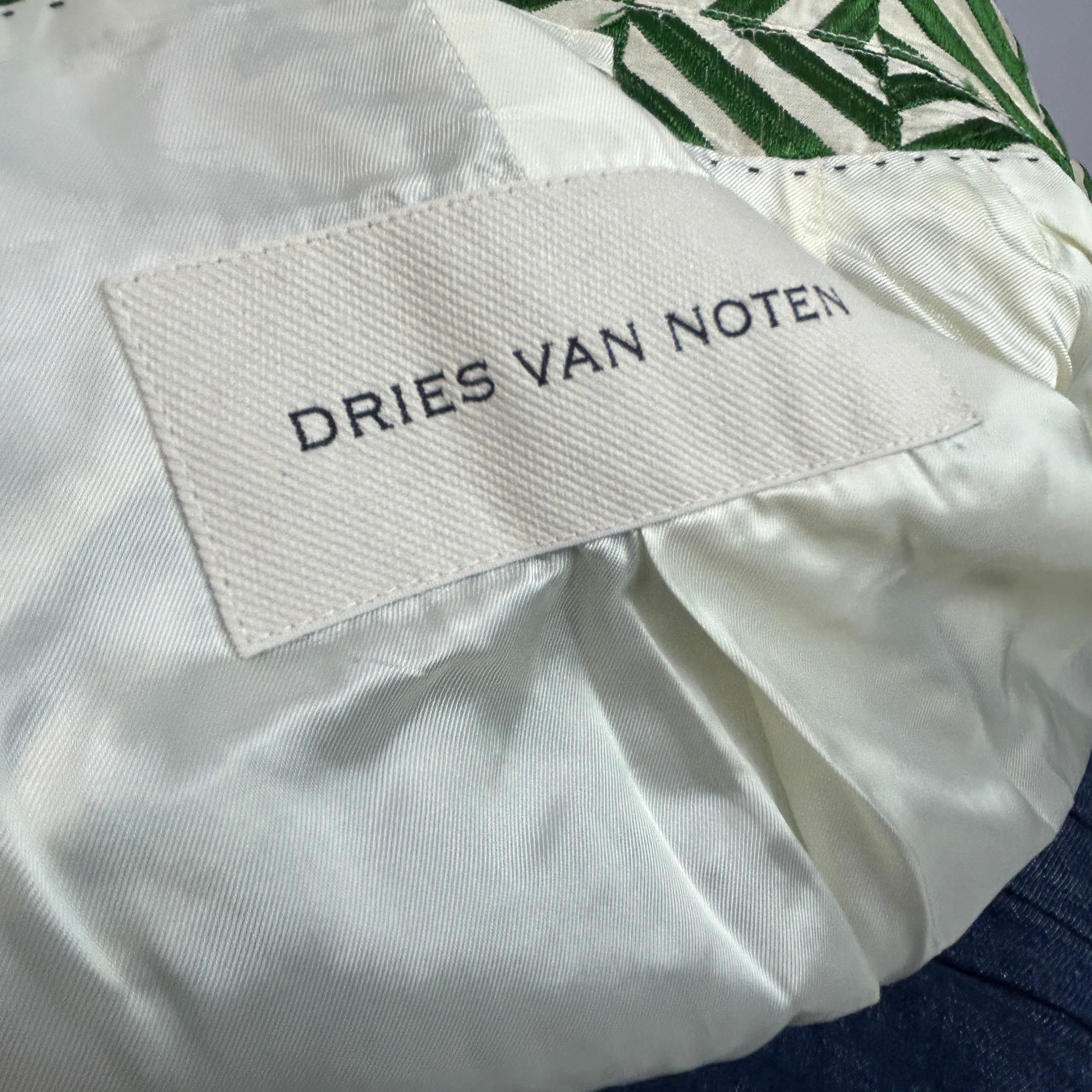 Dries Van Noten Emerald & Cream Chevron Silk Coat XXS