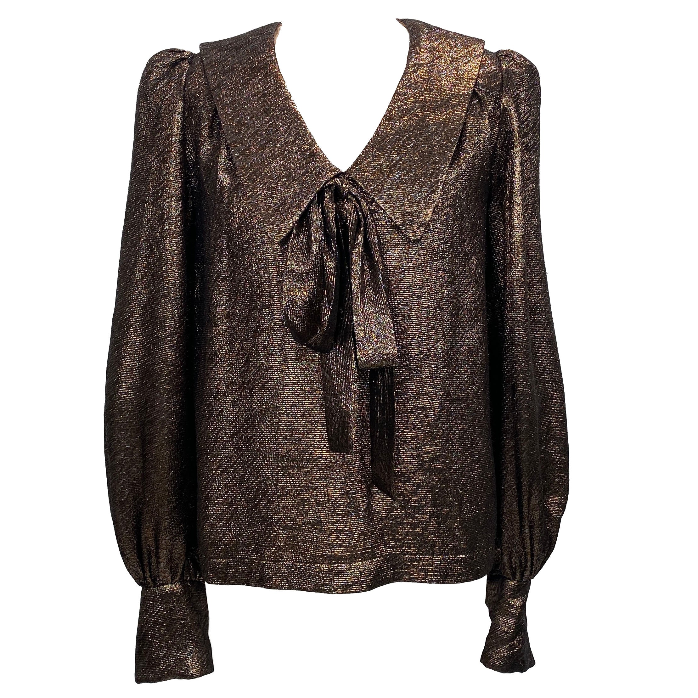 Anna Mason Bronze Metallic Pussybow Blouse M