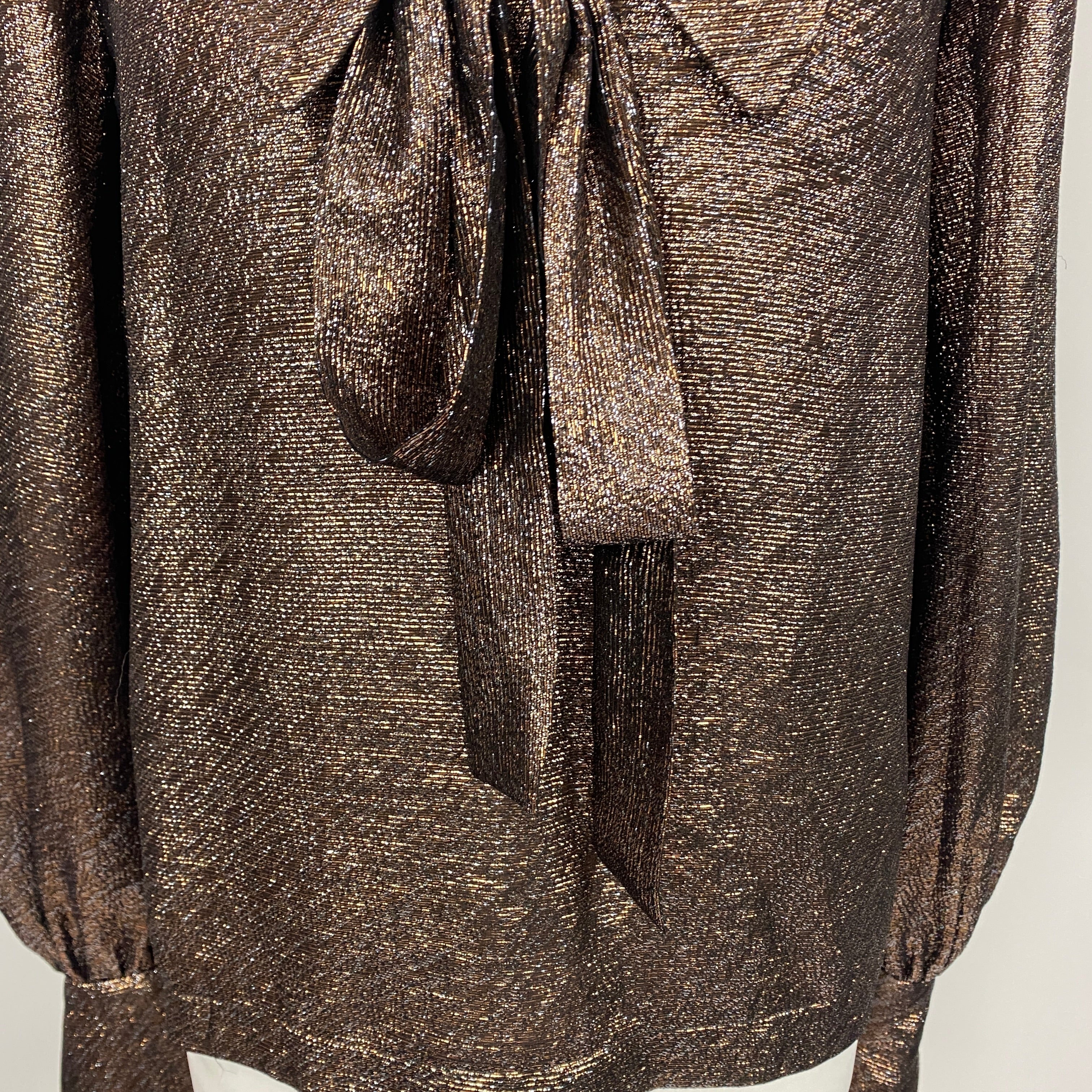 Anna Mason Bronze Metallic Pussybow Blouse M