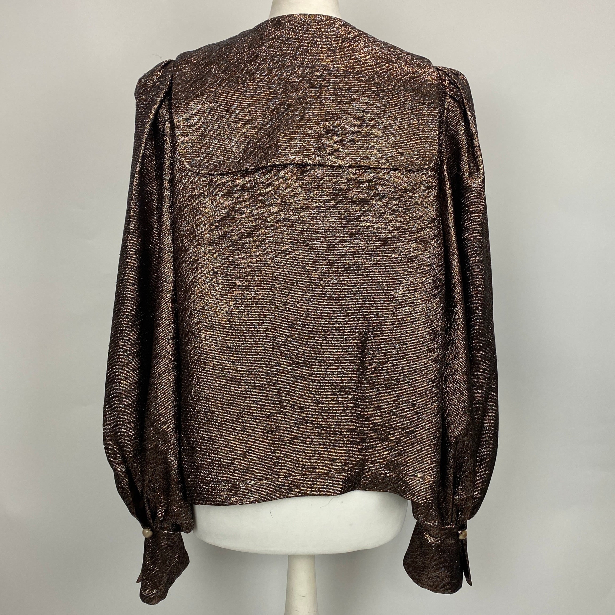 Anna Mason Bronze Metallic Pussybow Blouse M