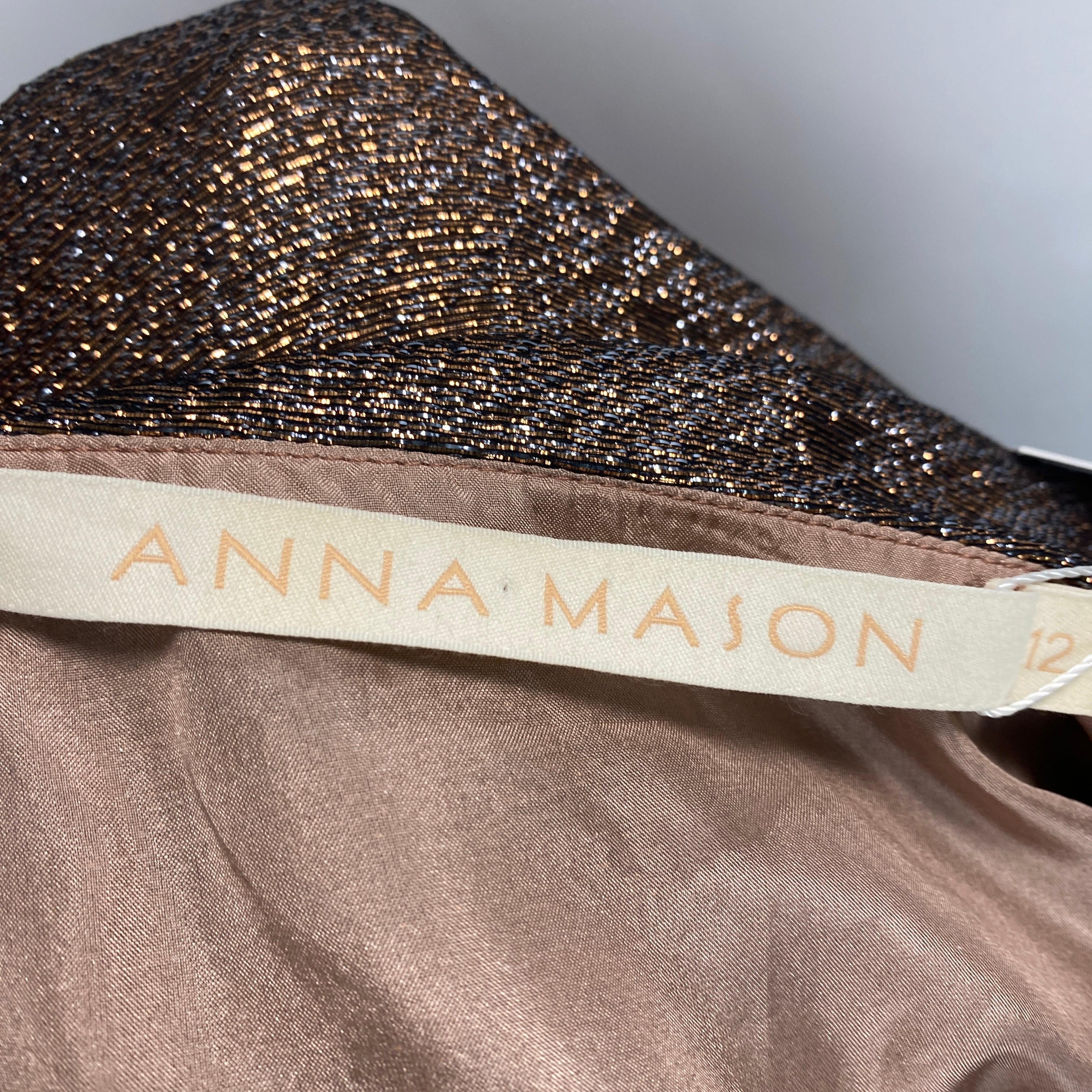 Anna Mason Bronze Metallic Pussybow Blouse M