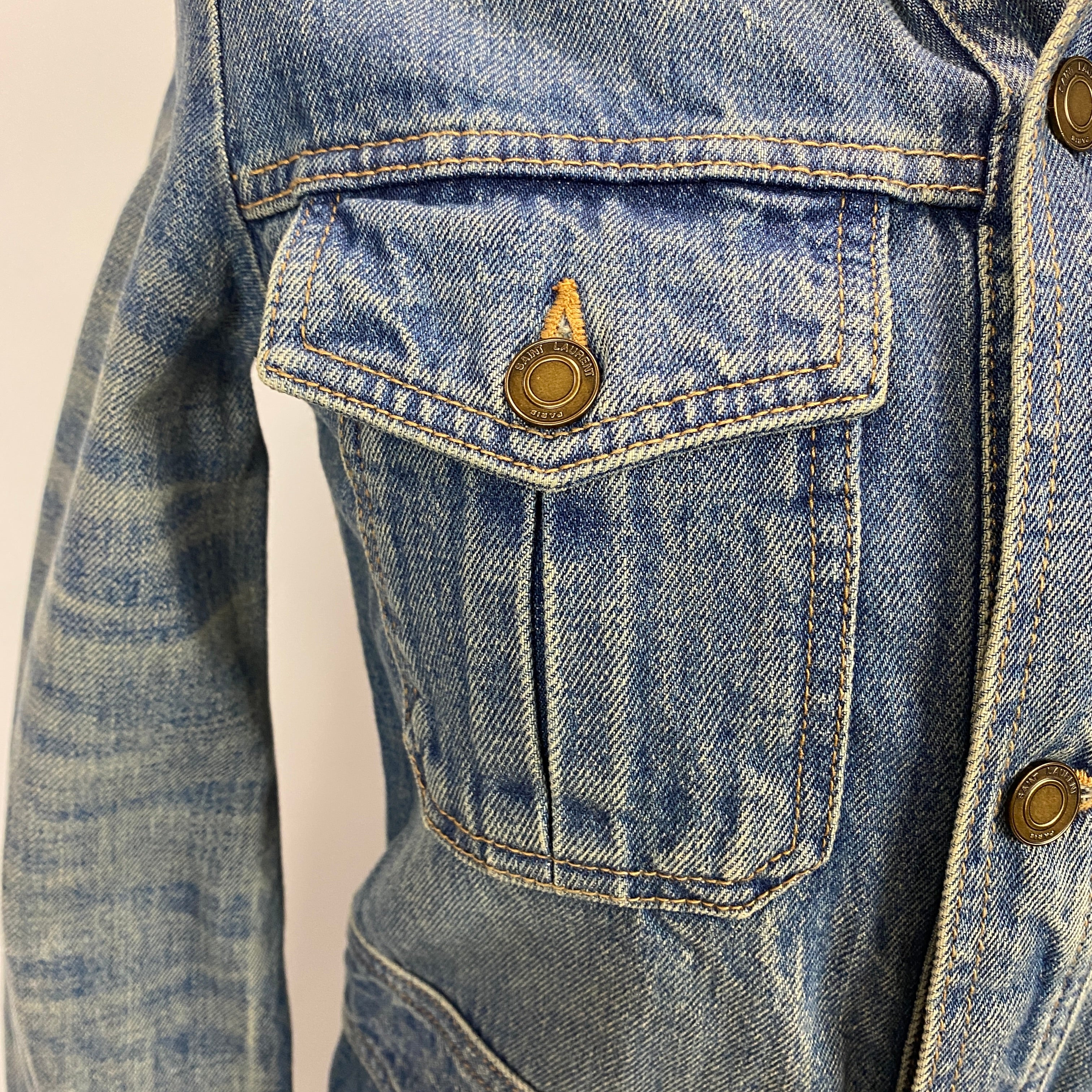 Saint Laurent New £950 Vintaged Denim Saharienne Denim Jacket S