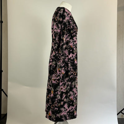 Bottega Veneta Foxglove & Black Print Silk Crepe Midi Dress M