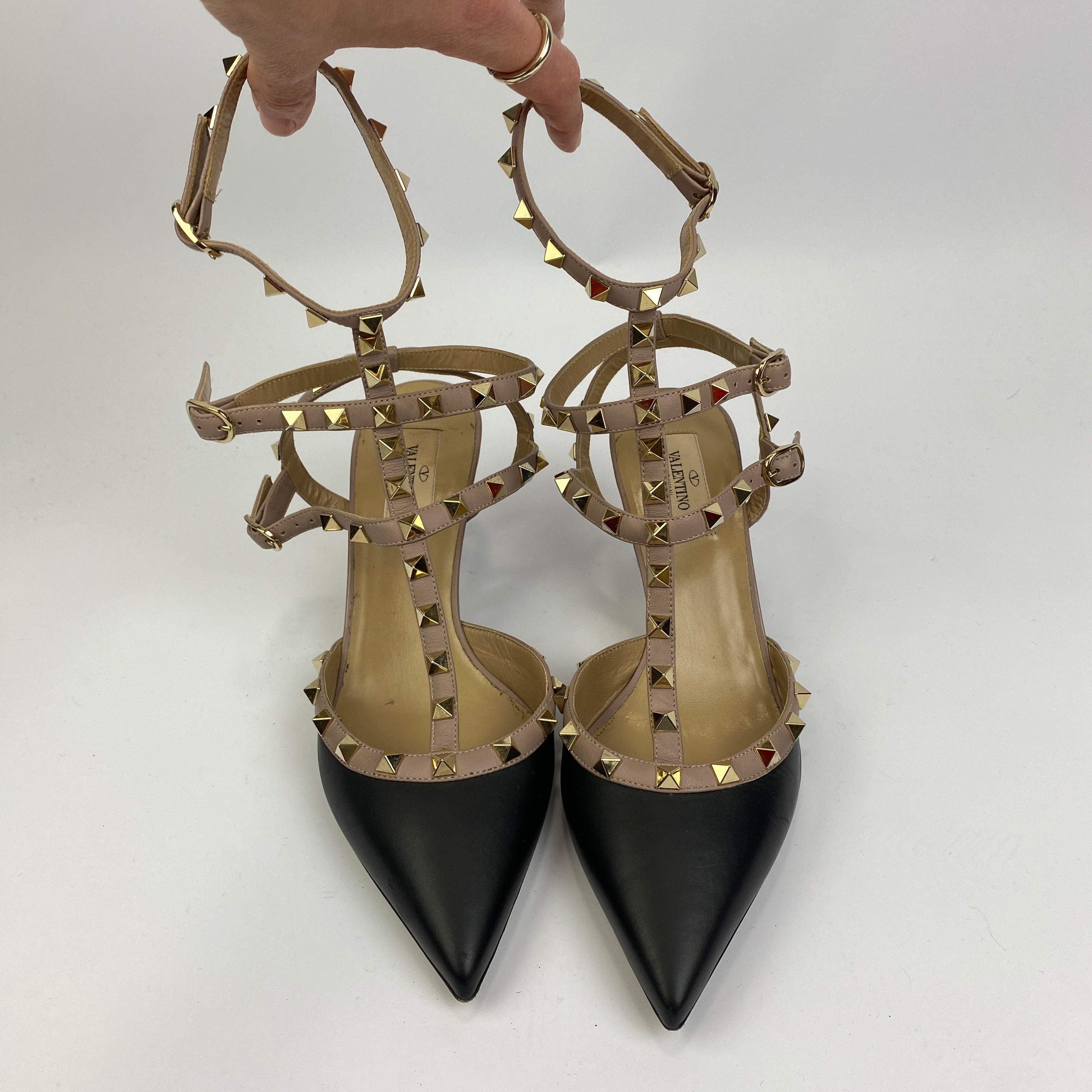 Valentino Garavani £890 Black Rockstud Caged Pumps 40