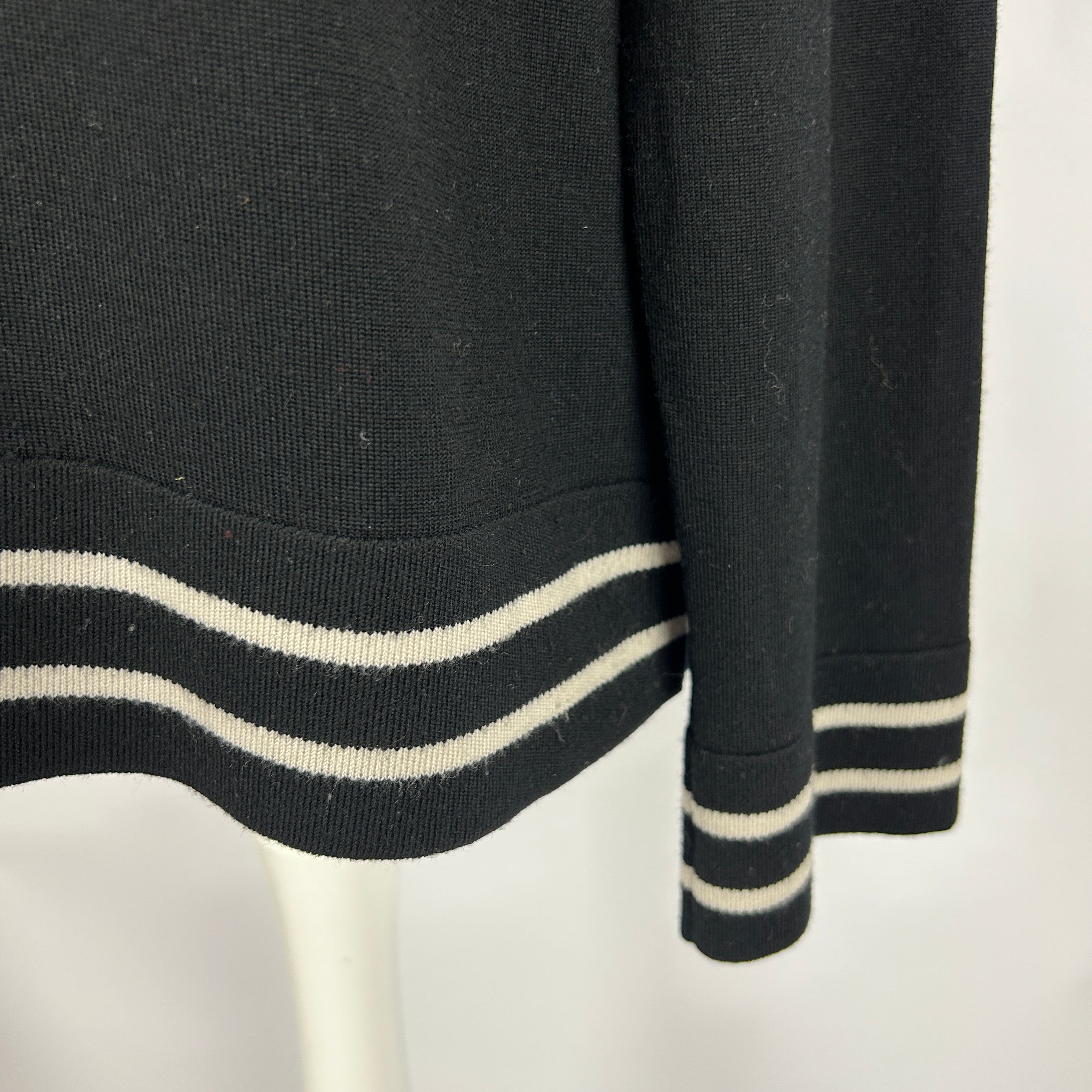 Max Mara Black Fine Wool Knit Stripe Cuff Sweater M