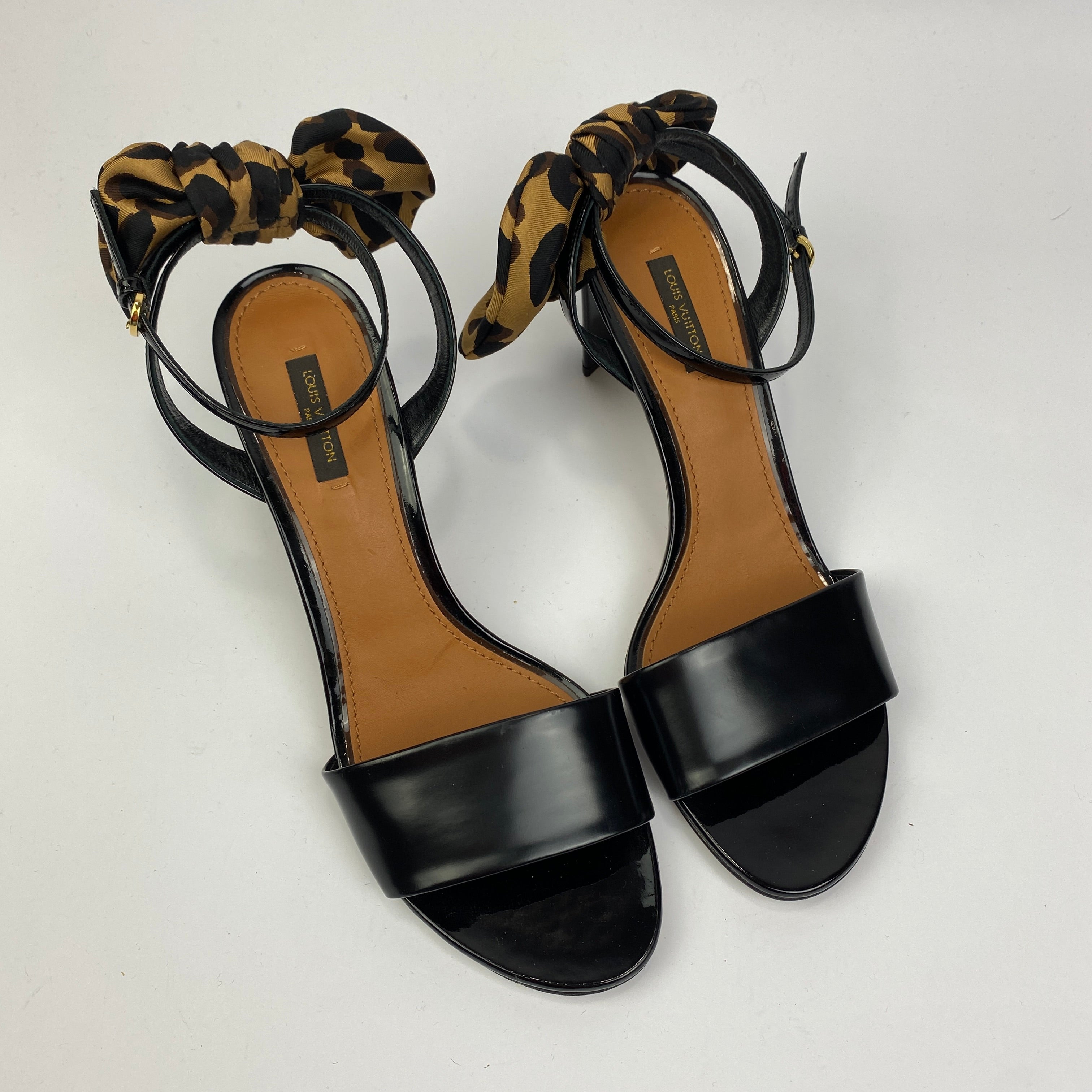 Louis Vuitton Black Leather Silk Ribbon Bow Sandals 41