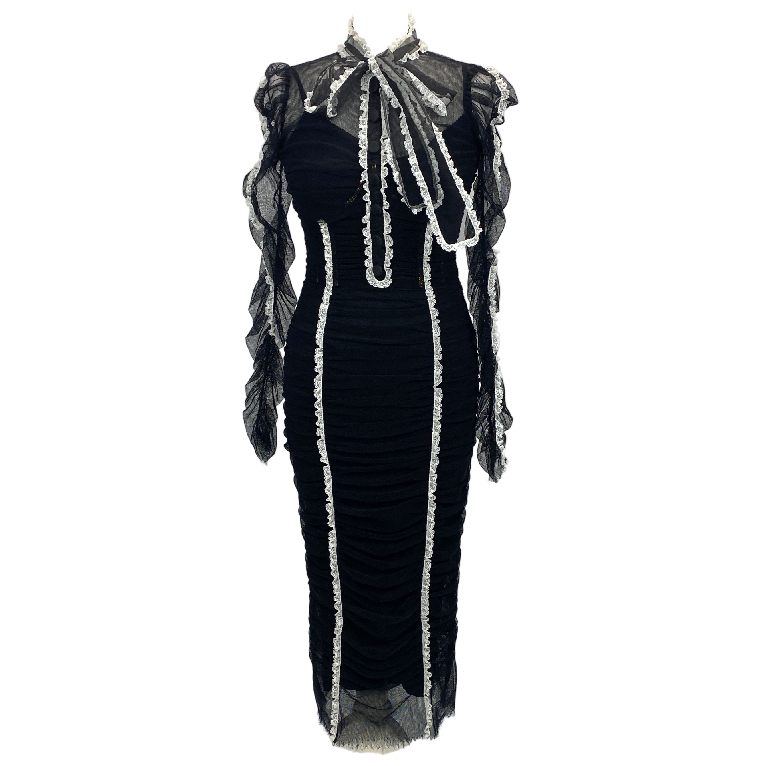 Dolce & Gabbana Black Tulle & Lace Corset Pencil Dress XS