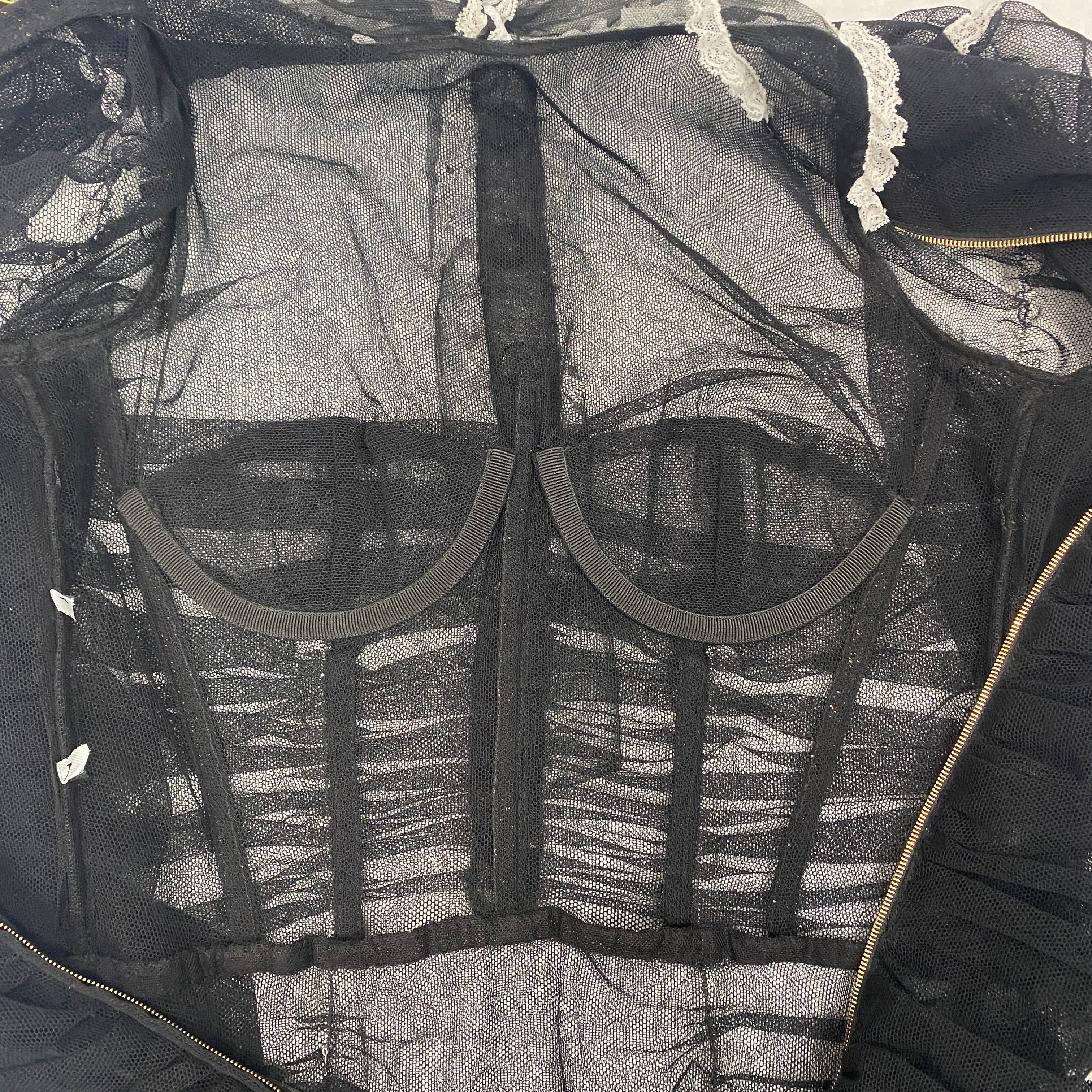 Dolce & Gabbana Black Tulle & Lace Corset Pencil Dress XS