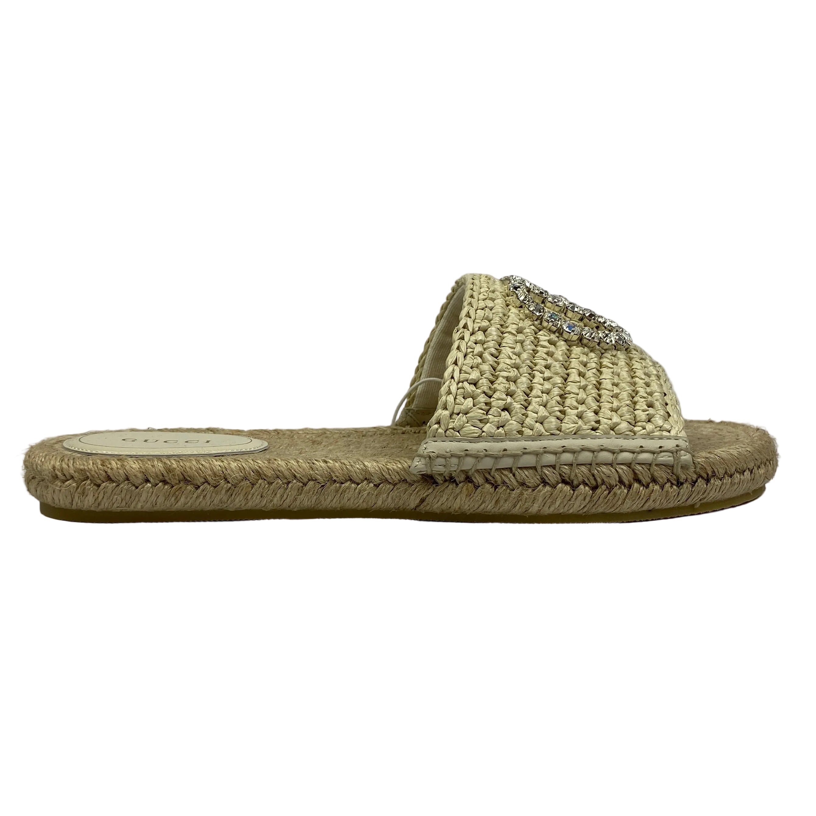 Gucci New £660 Natural Interlocking GG Cora Espadrille Slides 40