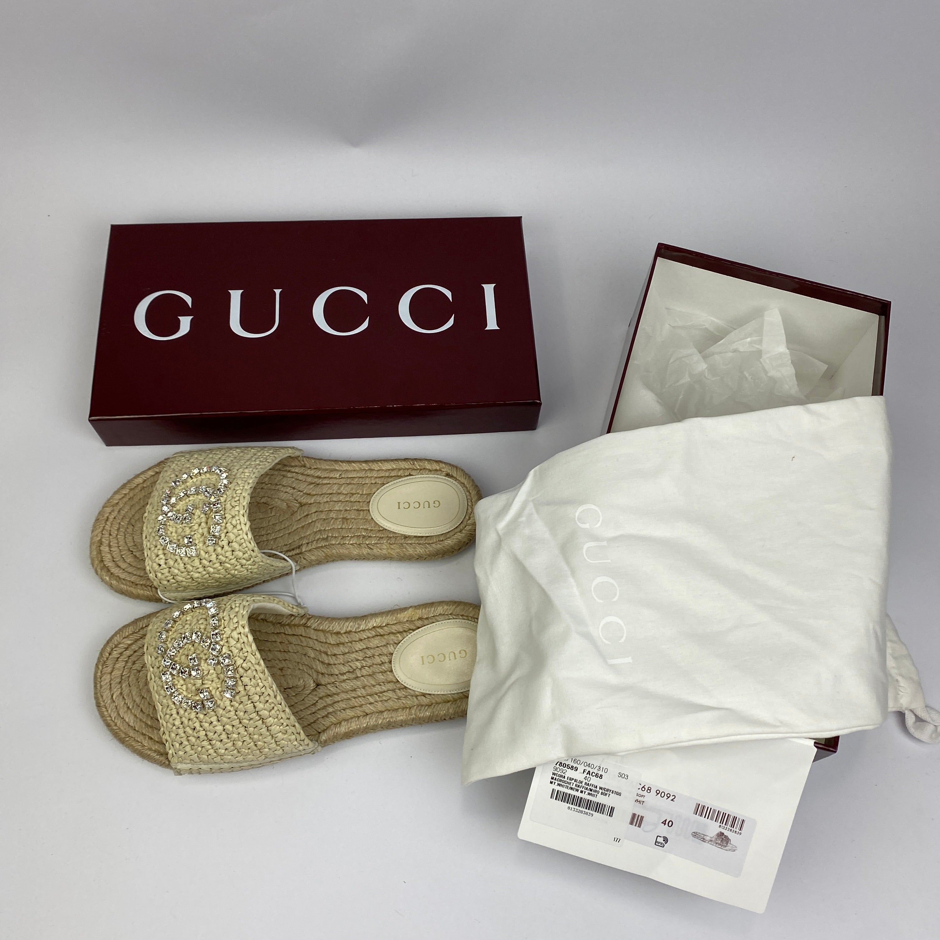 Gucci New £660 Natural Interlocking GG Cora Espadrille Slides 40