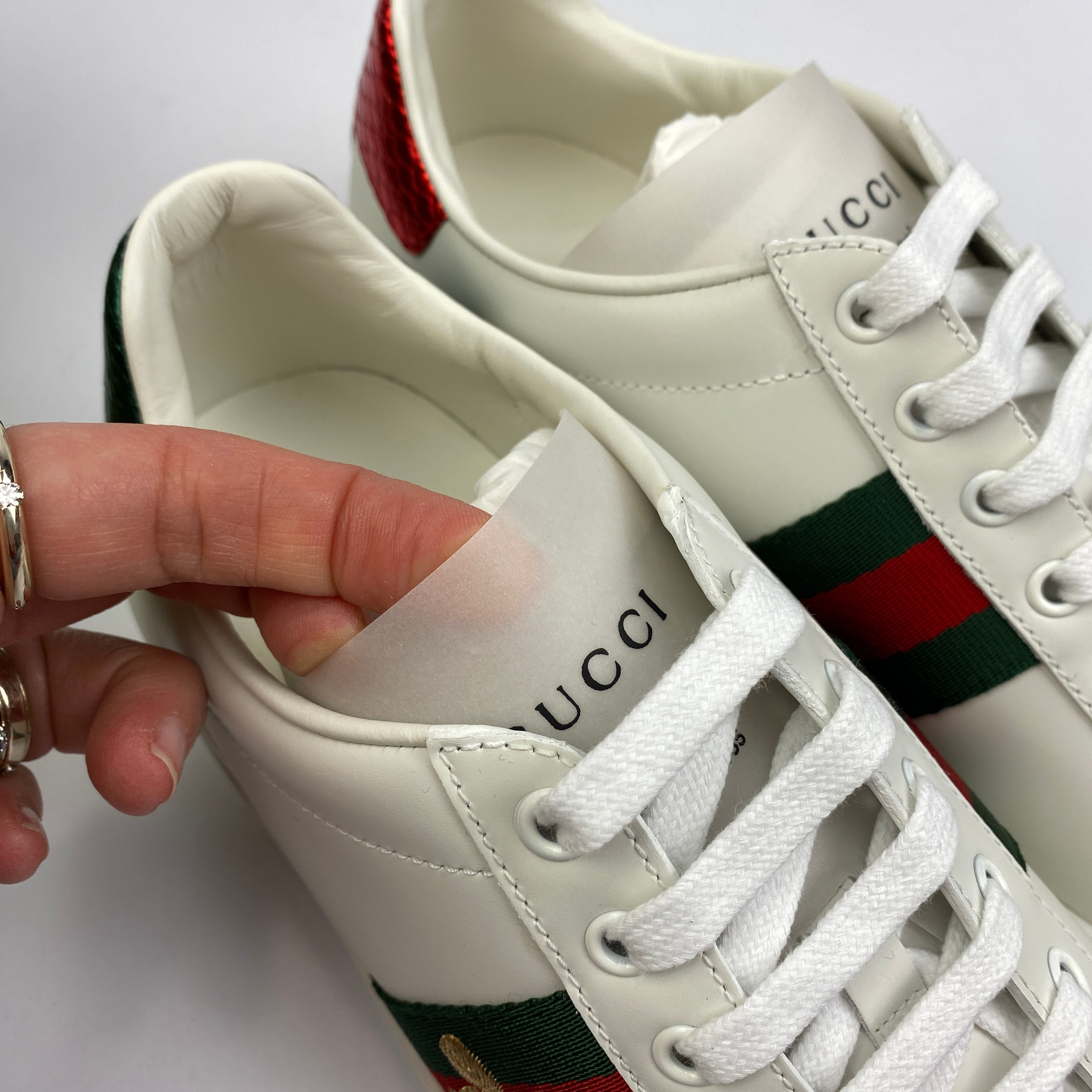 Gucci New £690 White Leather Ace Bee Trainers 40