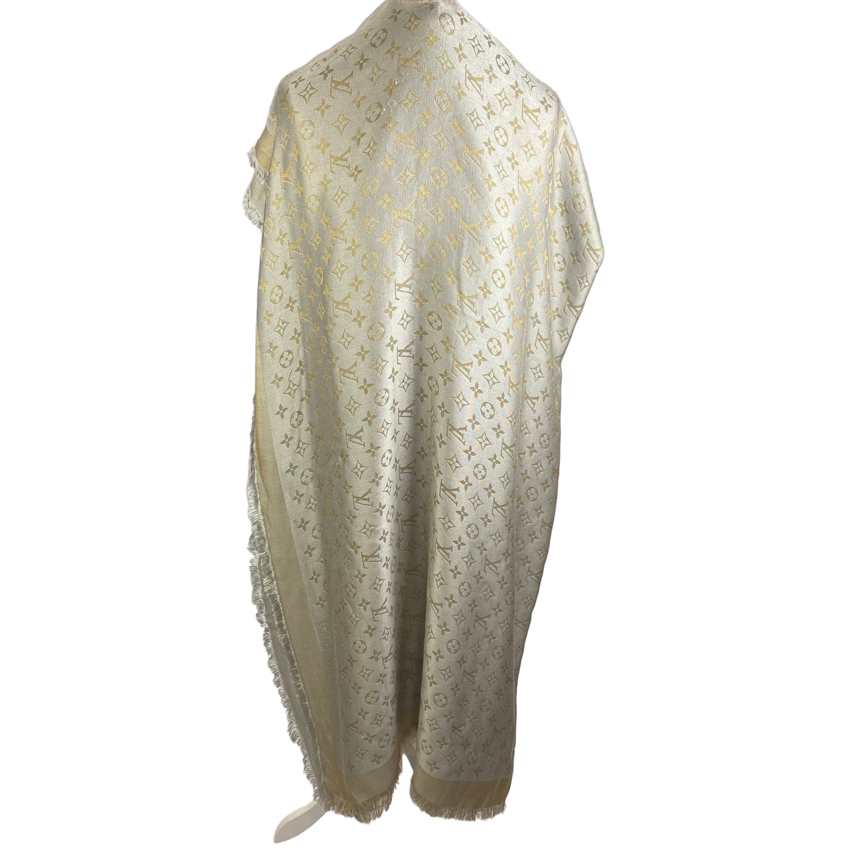 Louis Vuitton £475 Wool & Silk Pearl & Gold Monogram Shawl