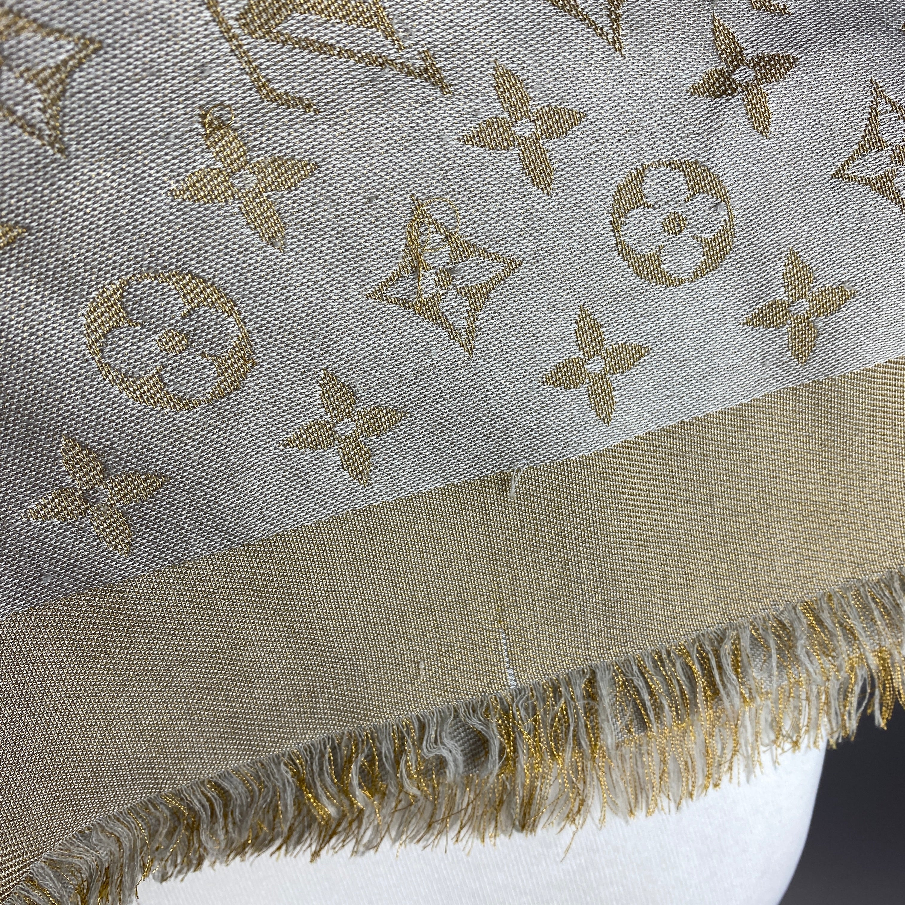 Louis Vuitton £475 Wool & Silk Pearl & Gold Monogram Shawl