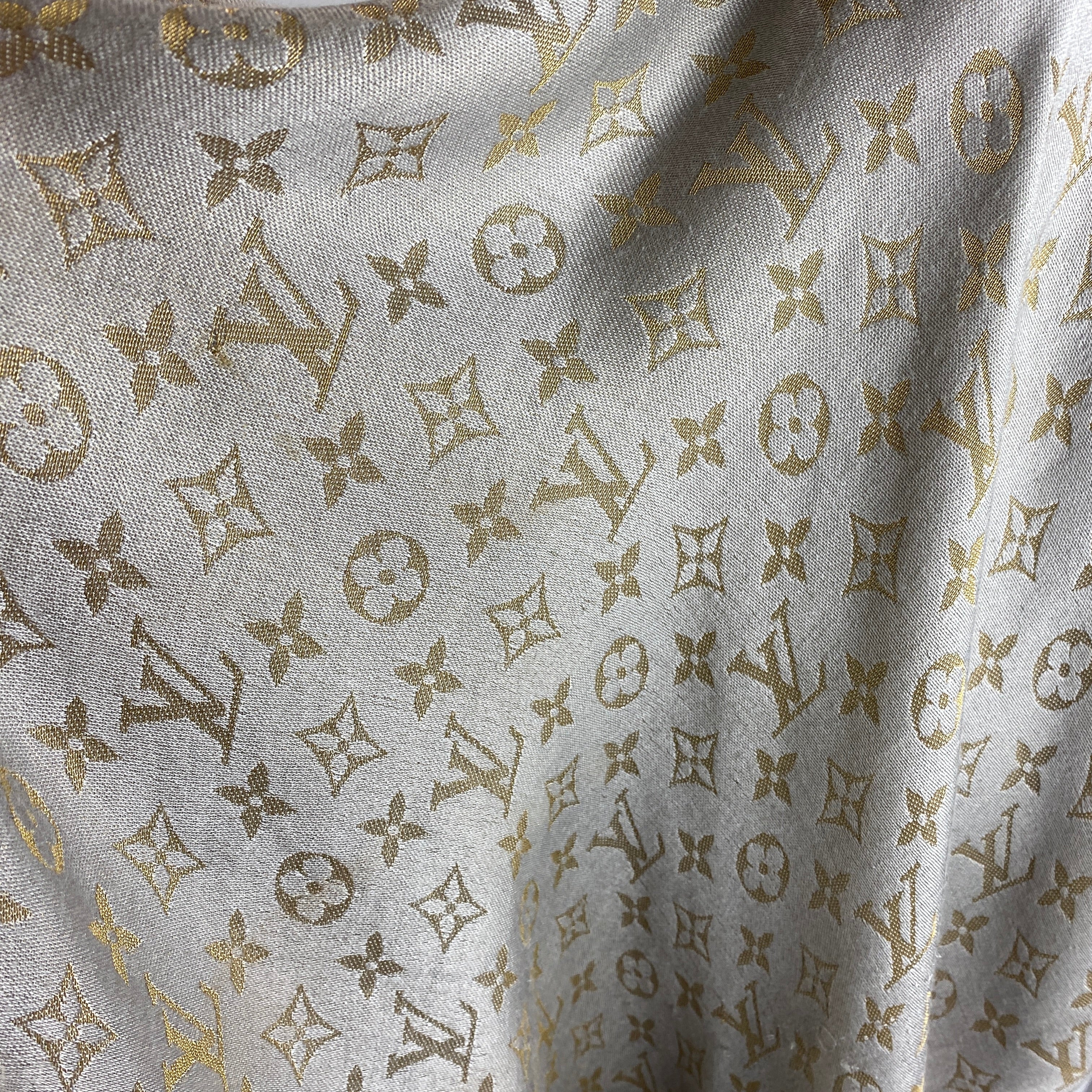Louis Vuitton £475 Wool & Silk Pearl & Gold Monogram Shawl