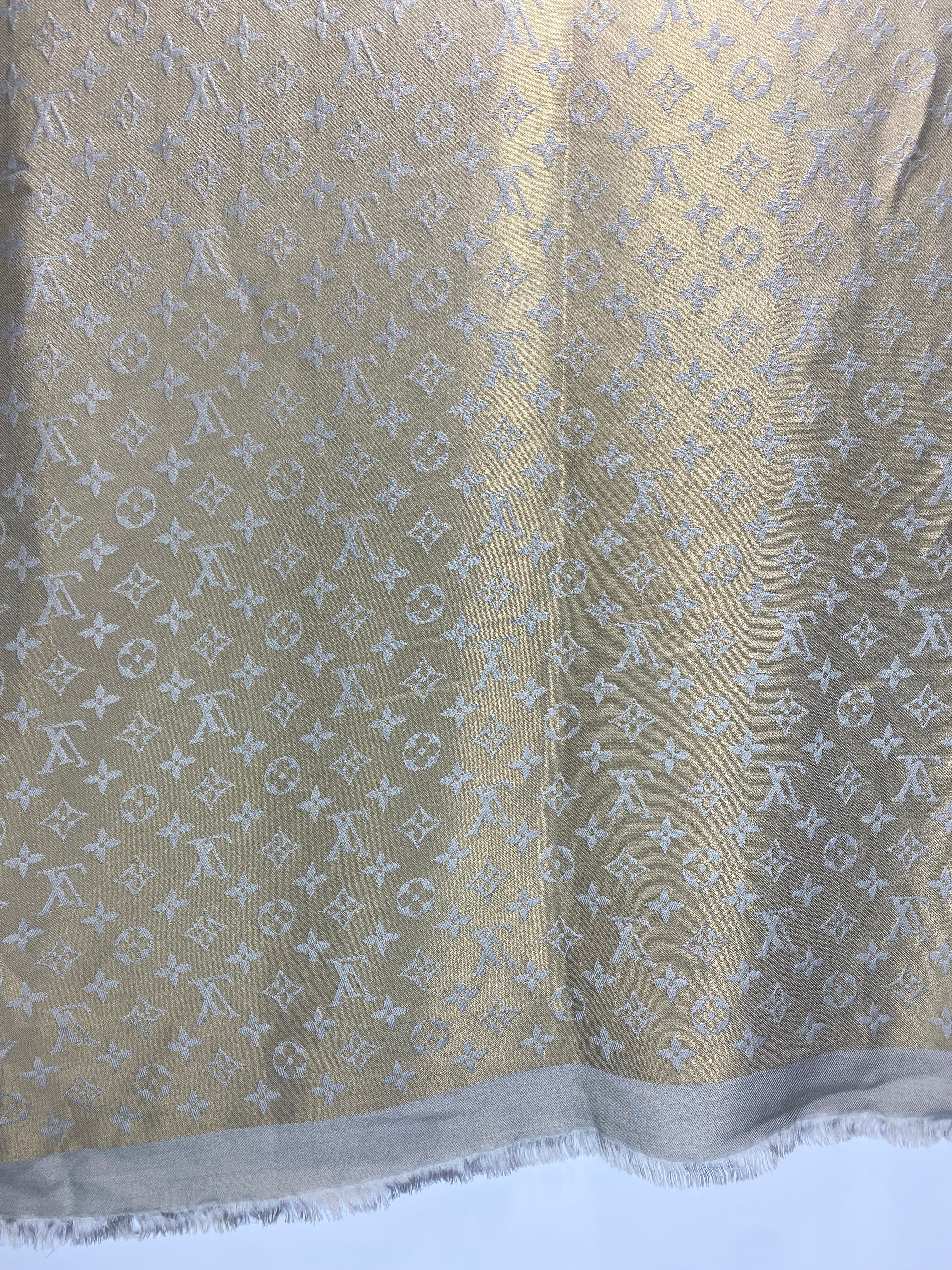 Louis Vuitton £475 Wool & Silk Pearl & Gold Monogram Shawl