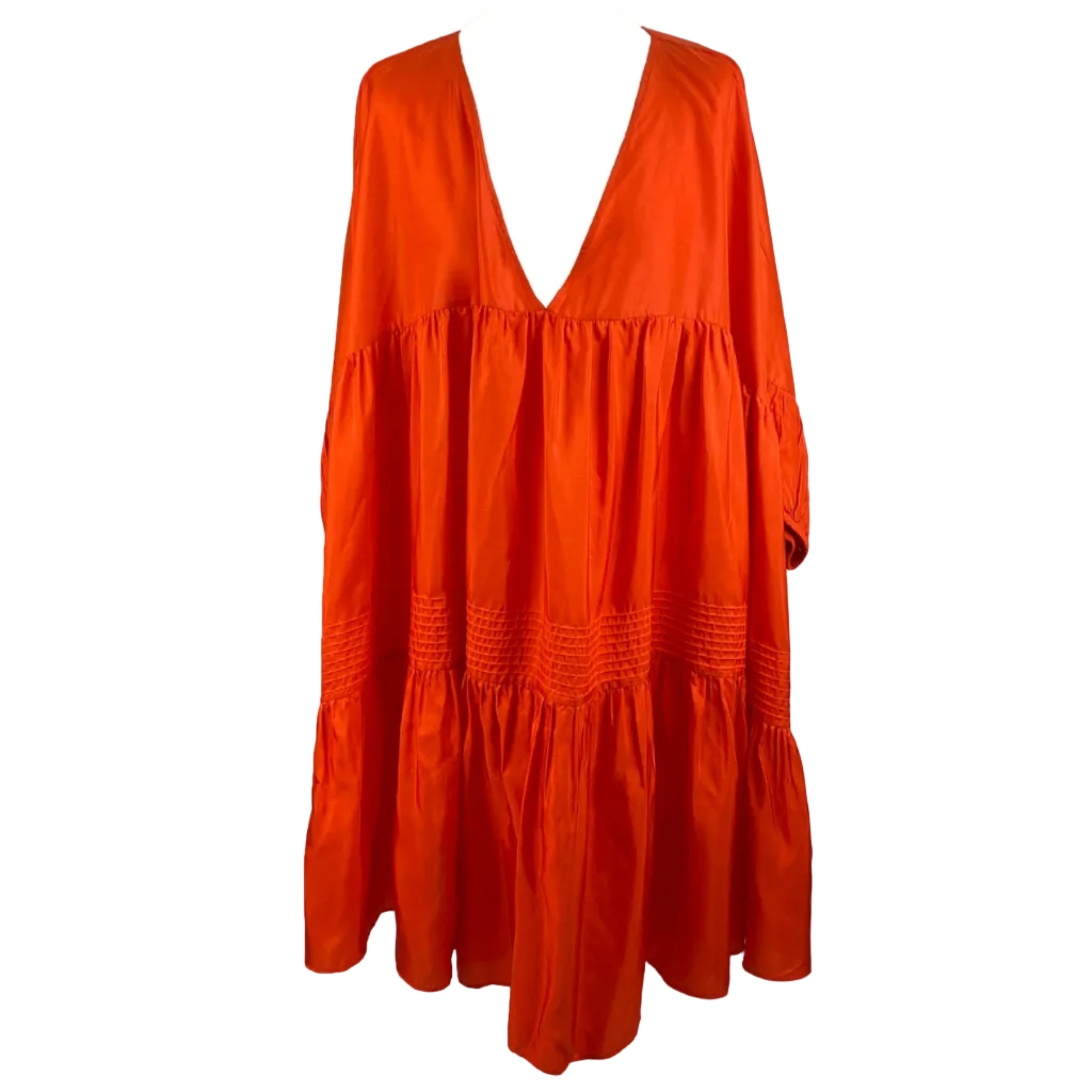 Anaak £585 Sunset Orange Banded Silk Habotai Mini Dress O/S
