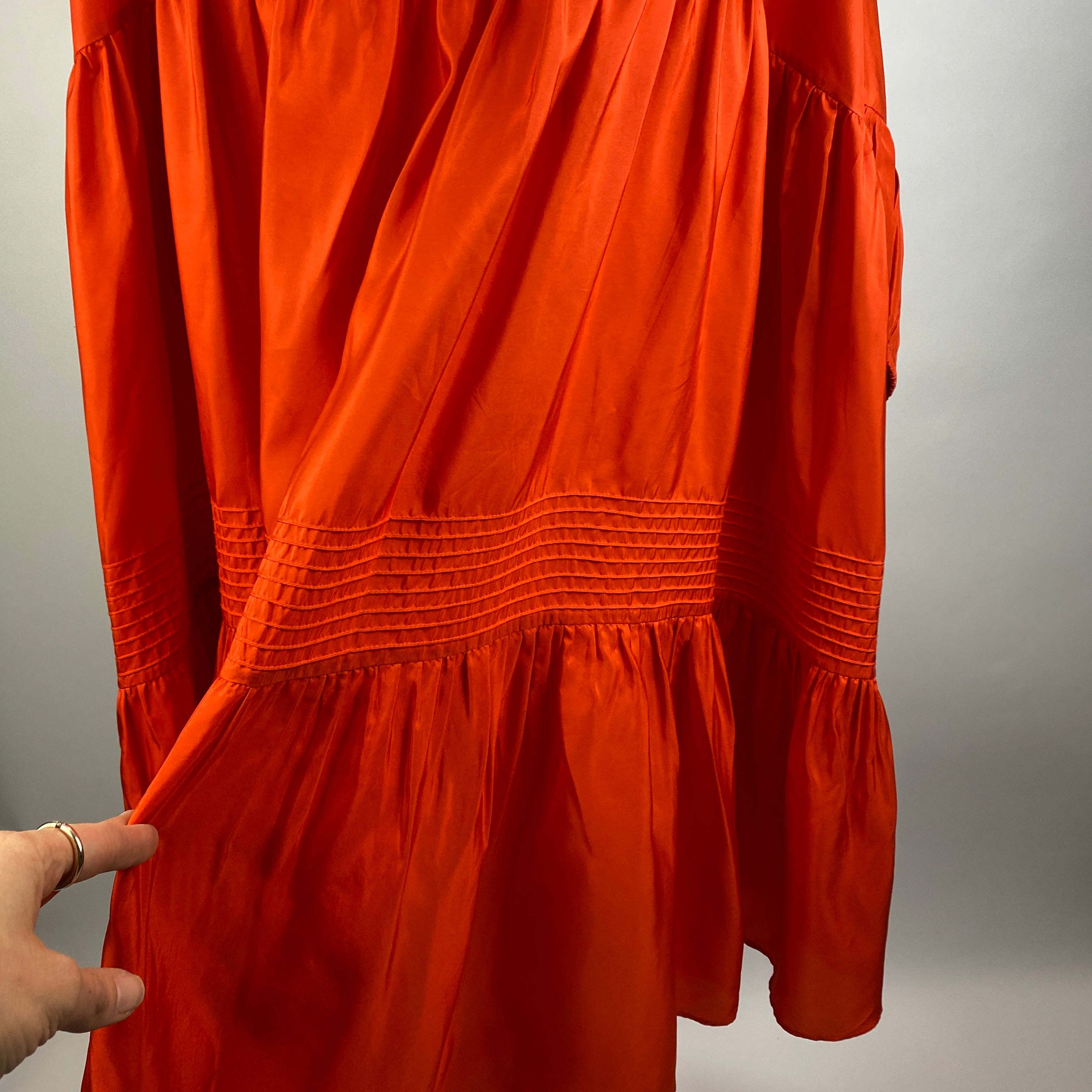 Anaak £585 Sunset Orange Banded Silk Habotai Mini Dress O/S