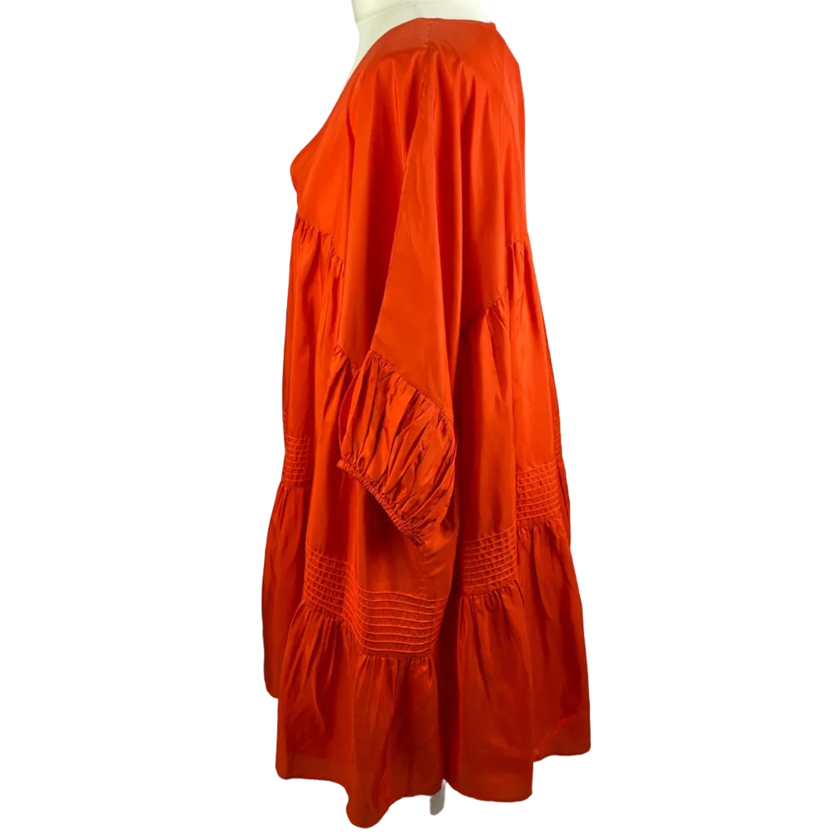 Anaak £585 Sunset Orange Banded Silk Habotai Mini Dress O/S