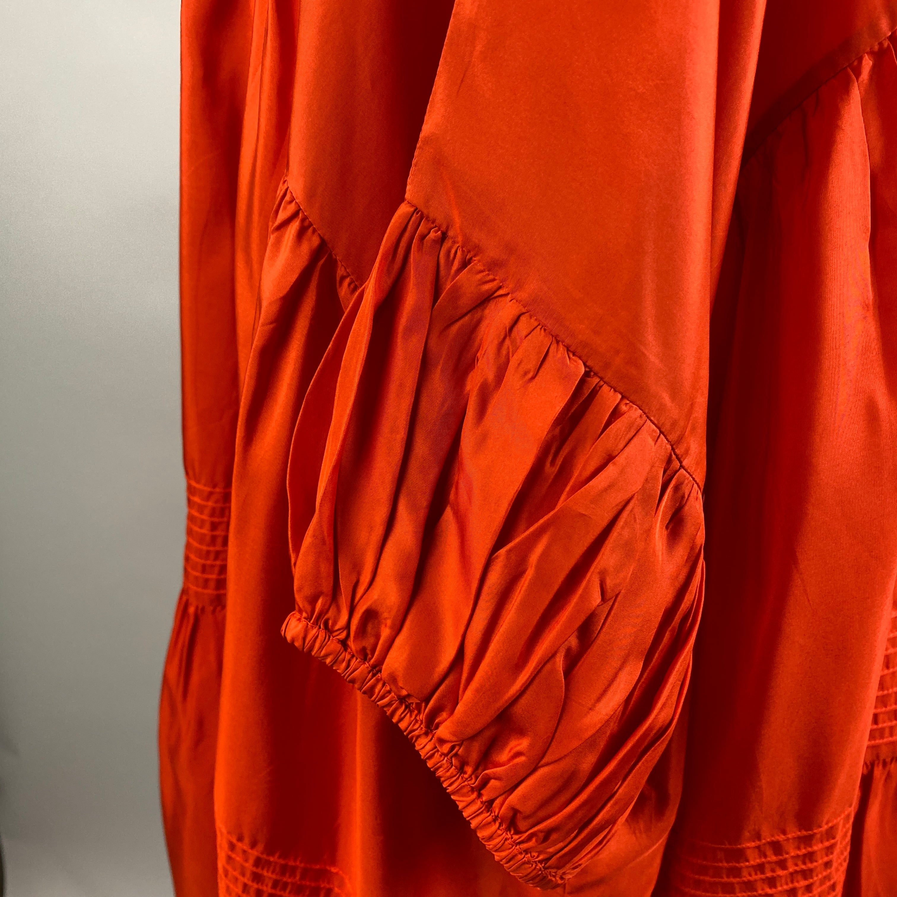 Anaak £585 Sunset Orange Banded Silk Habotai Mini Dress O/S