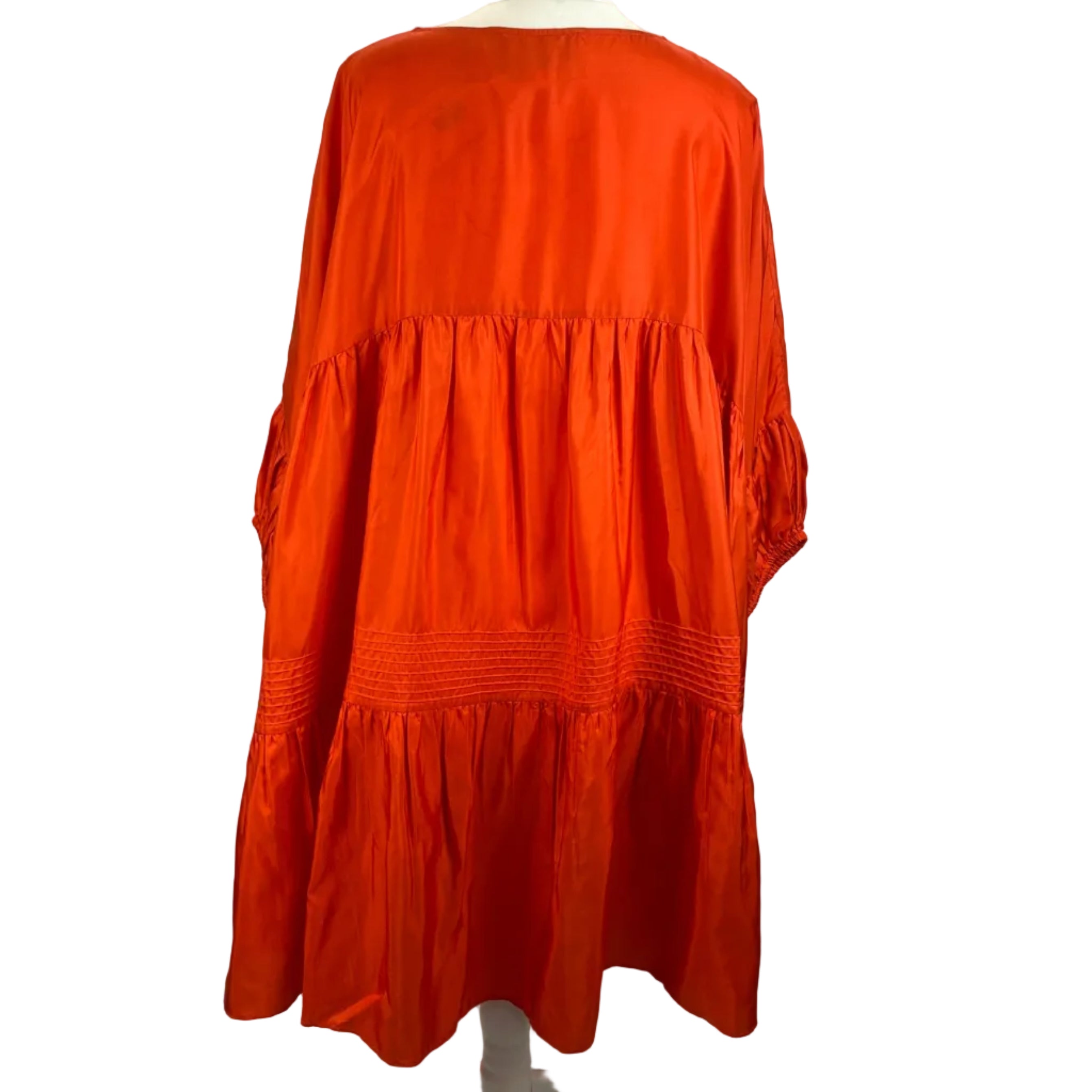 Anaak £585 Sunset Orange Banded Silk Habotai Mini Dress O/S