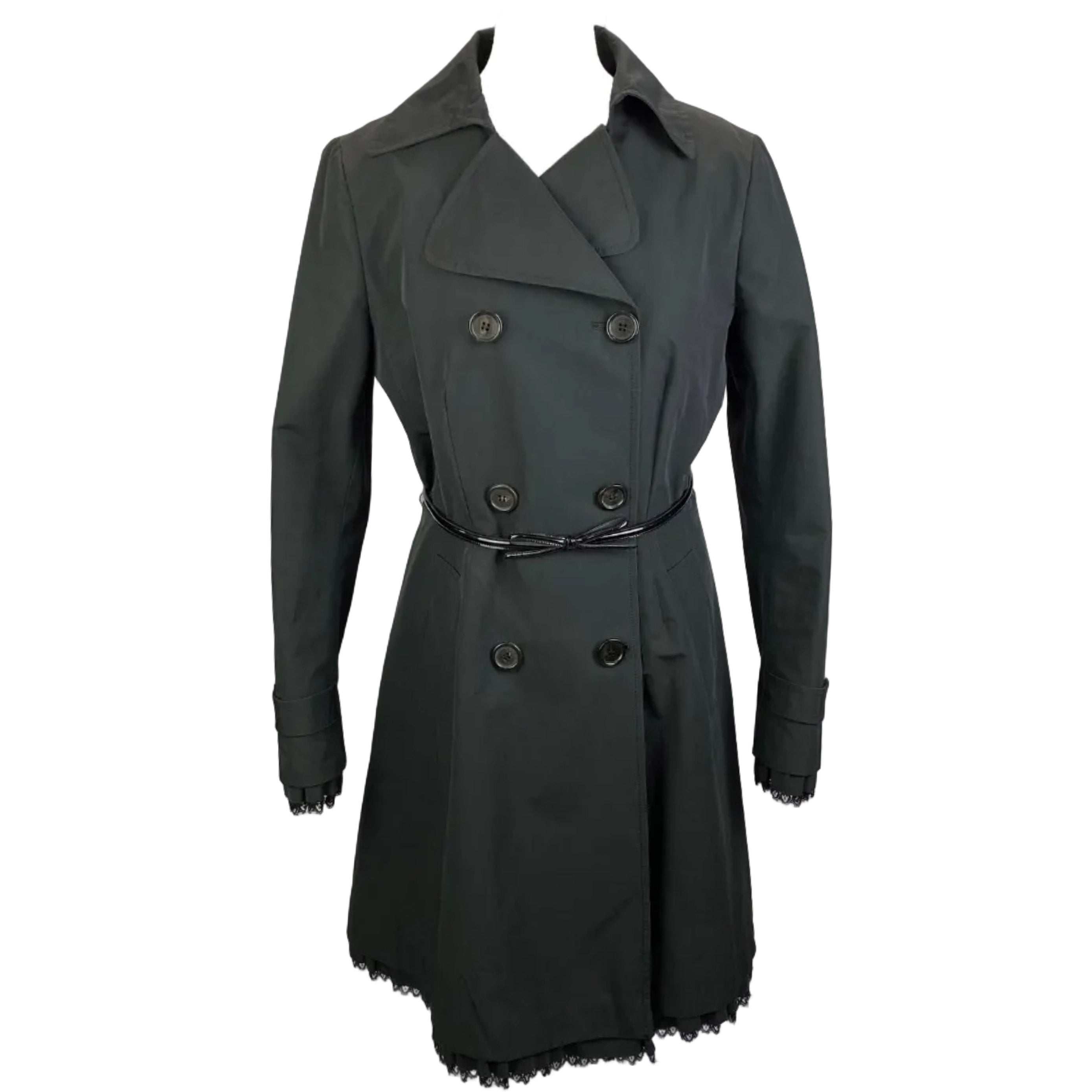 Prada Black Polycotton Lace-Trim Trench Coat S/M