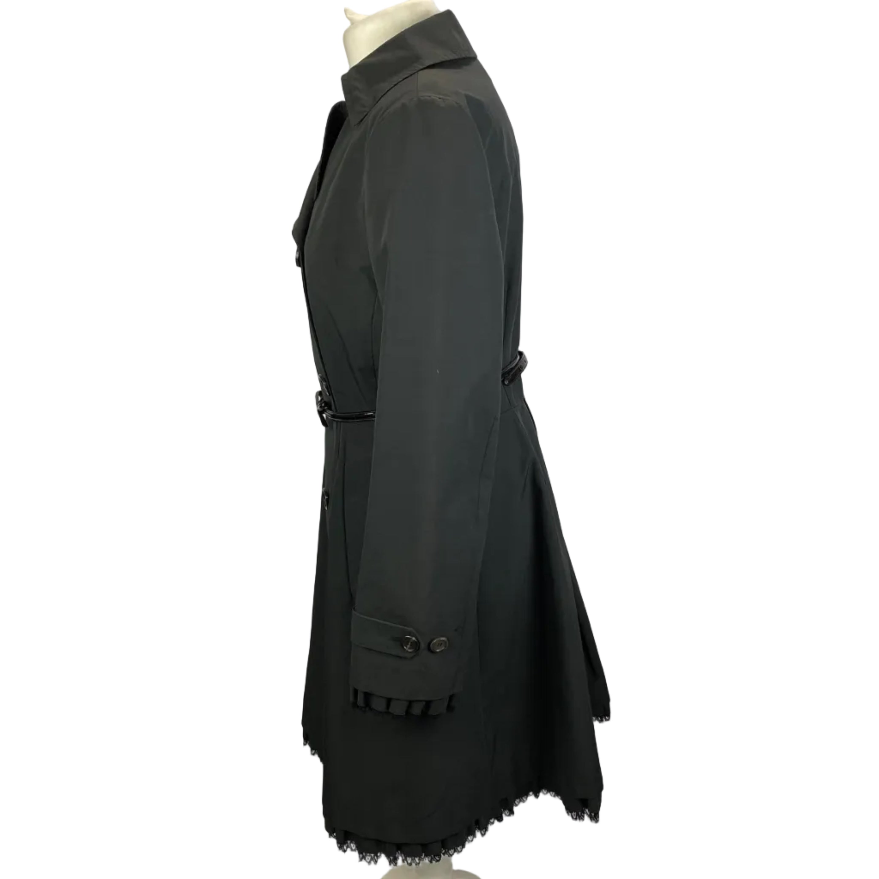 Prada Black Polycotton Lace-Trim Trench Coat S/M