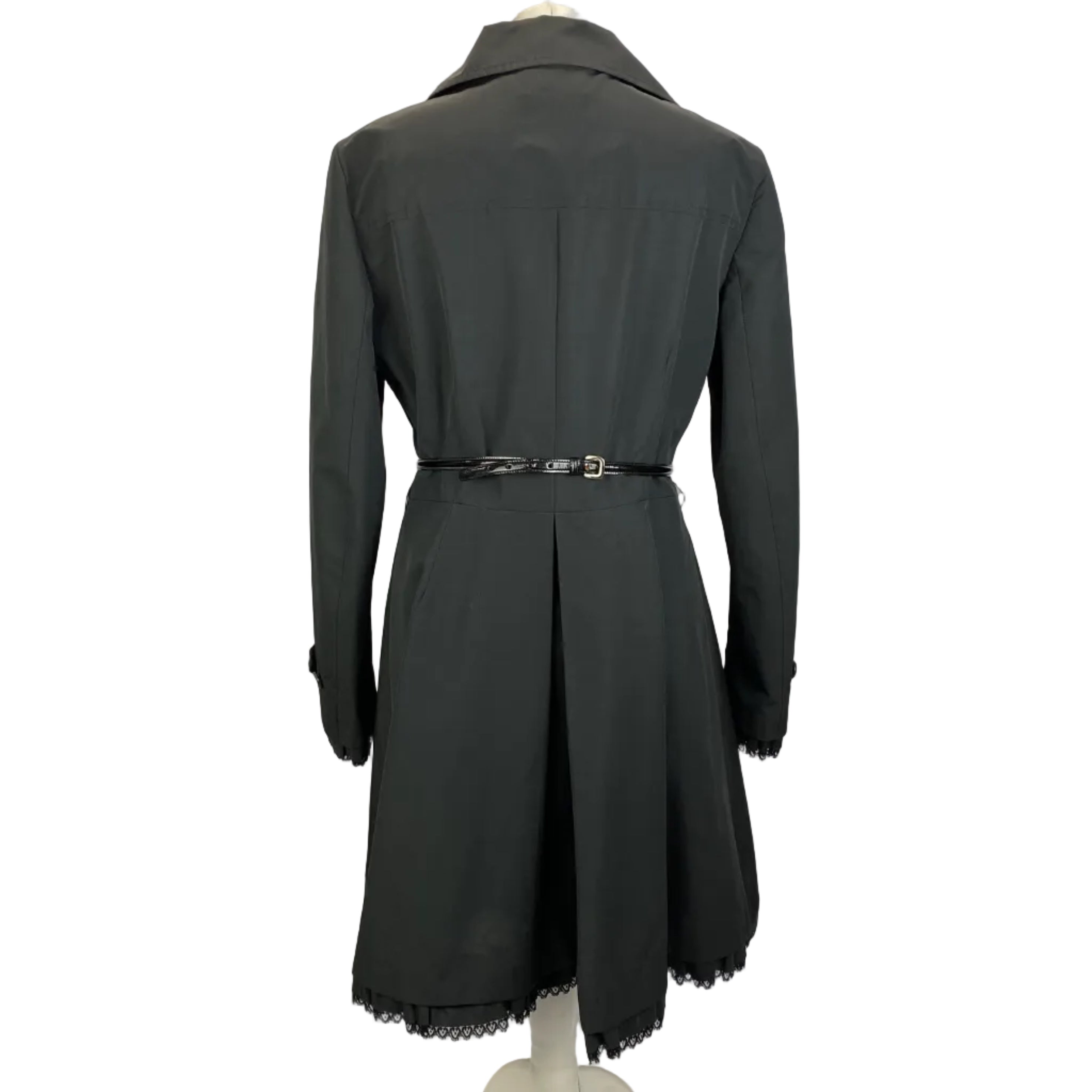 Prada Black Polycotton Lace-Trim Trench Coat S/M
