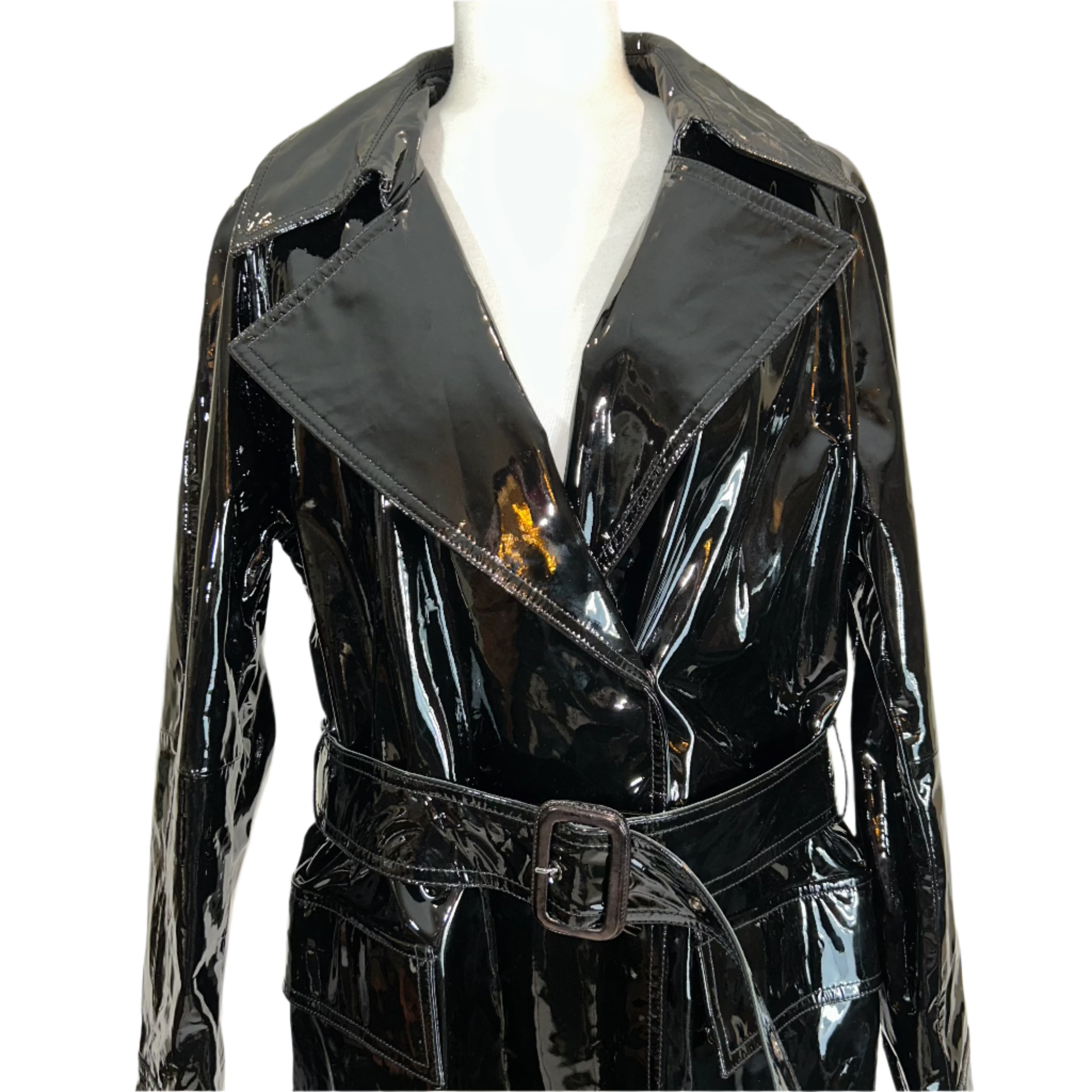 Tom Ford New £6000 Black Patent Leather Trench Coat XS