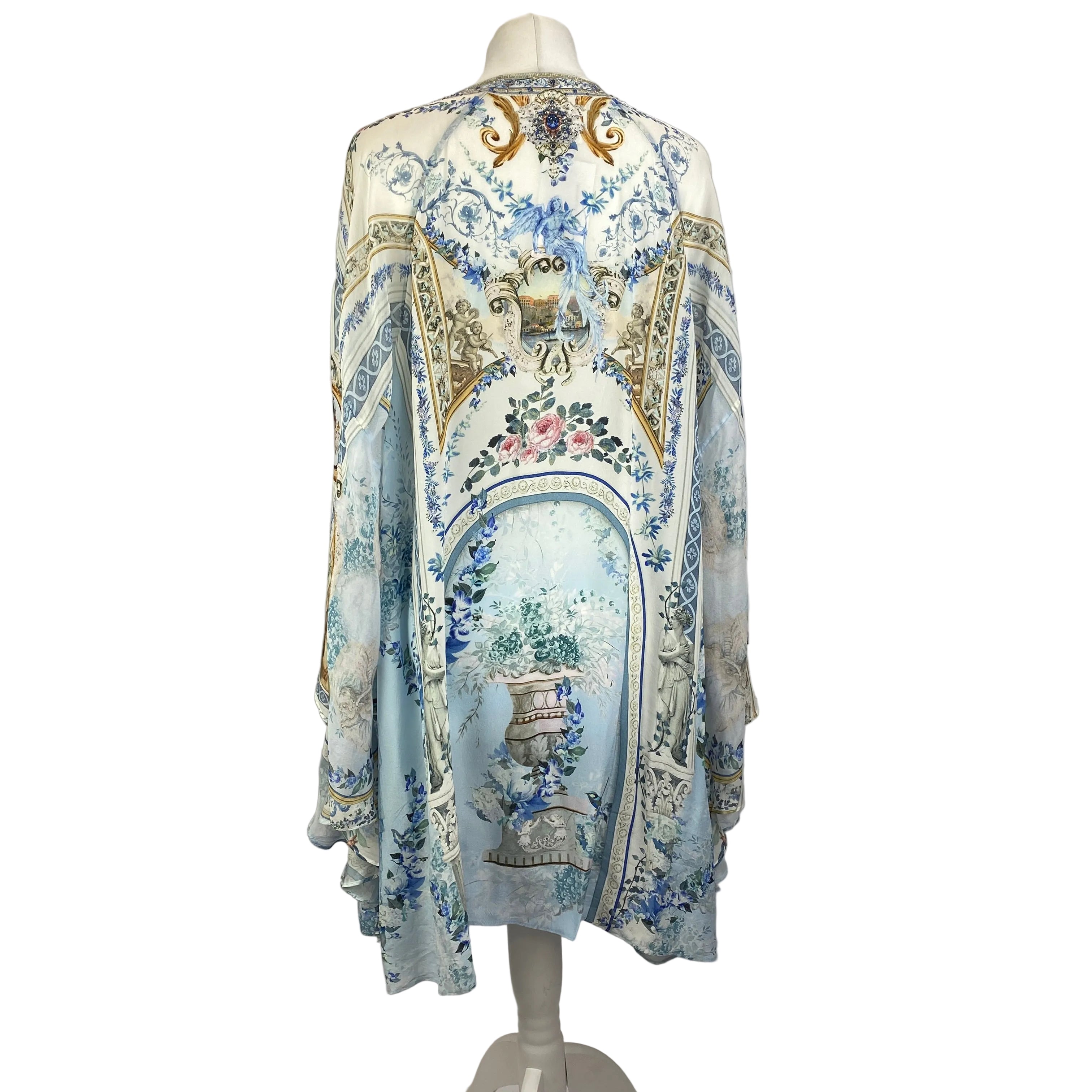 Camilla £650 Blue & White Embellished Silk Kaftan L