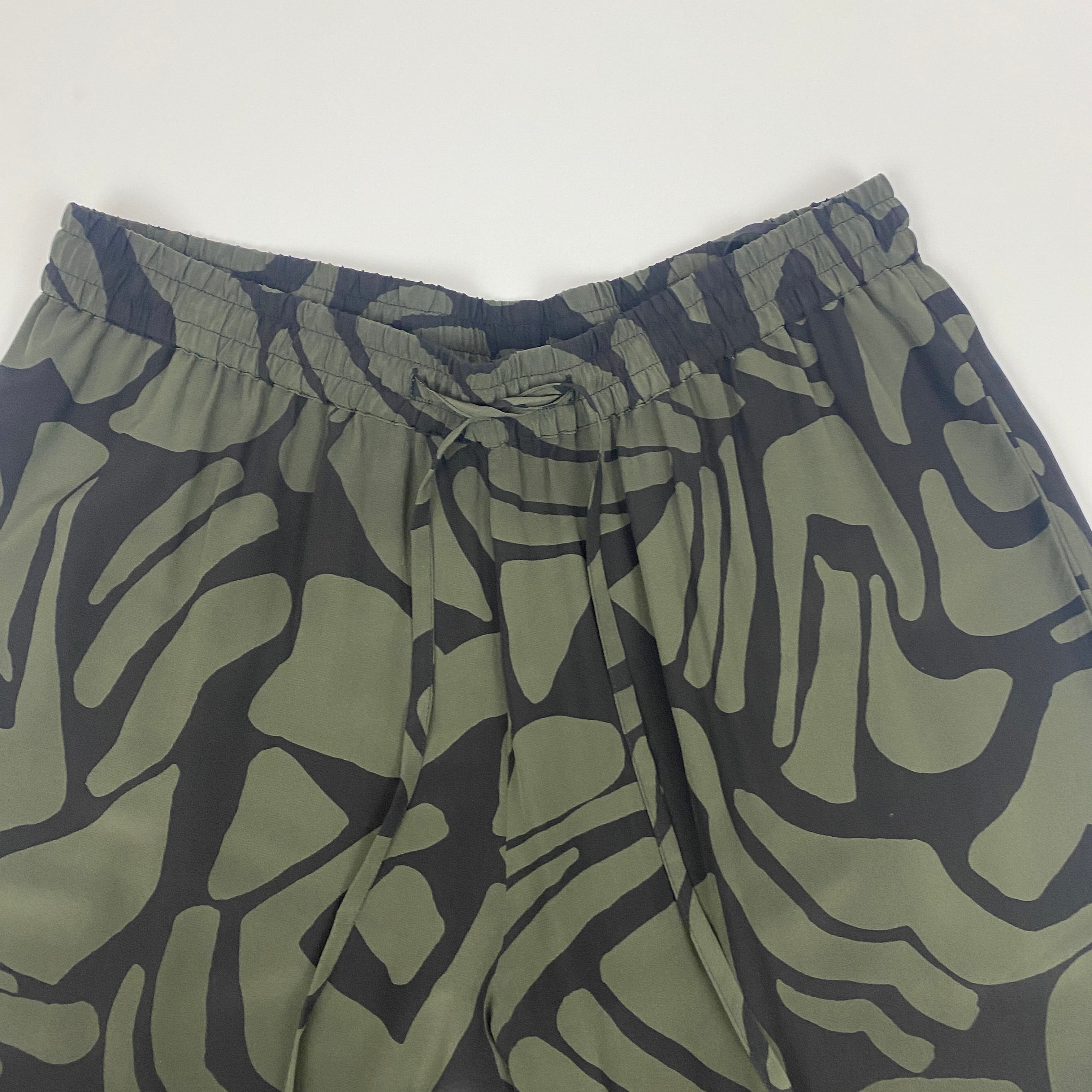 Matteau £345 Khaki & Black Silk Pull-On Elasticated Pants M